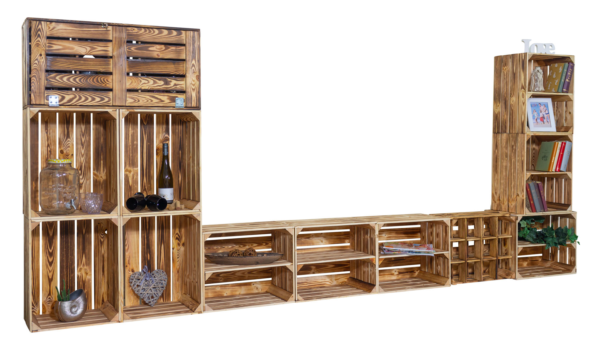 Wohnwand, TV-Board und Minibar "Sienna" mit Regal Wohnwand, TV-Board und Minibar "Sienna" mit Regal