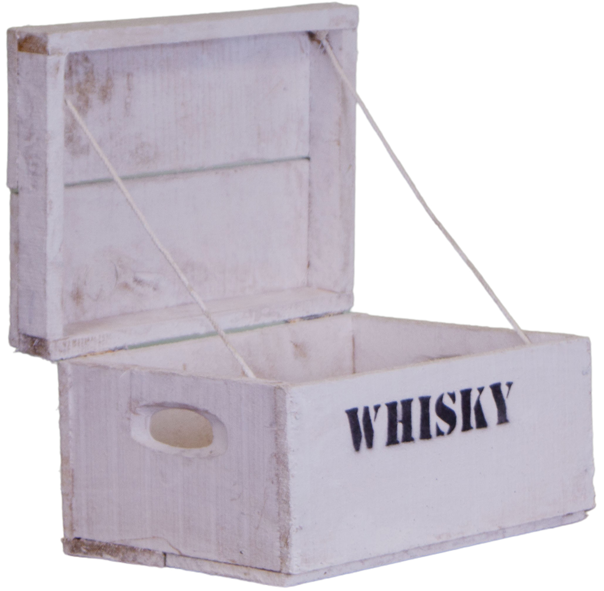 alte Holztruhe weiß Whisky mit Deckel in Größe XS