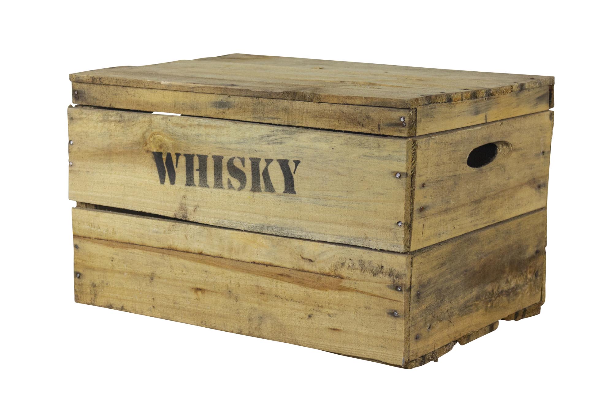 Rustikale Obstkiste mit Deckel und Aufdruck Whisky 42x31x28cm Rustikale Obstkiste mit Deckel und Aufdruck Whisky 42x31x28cm