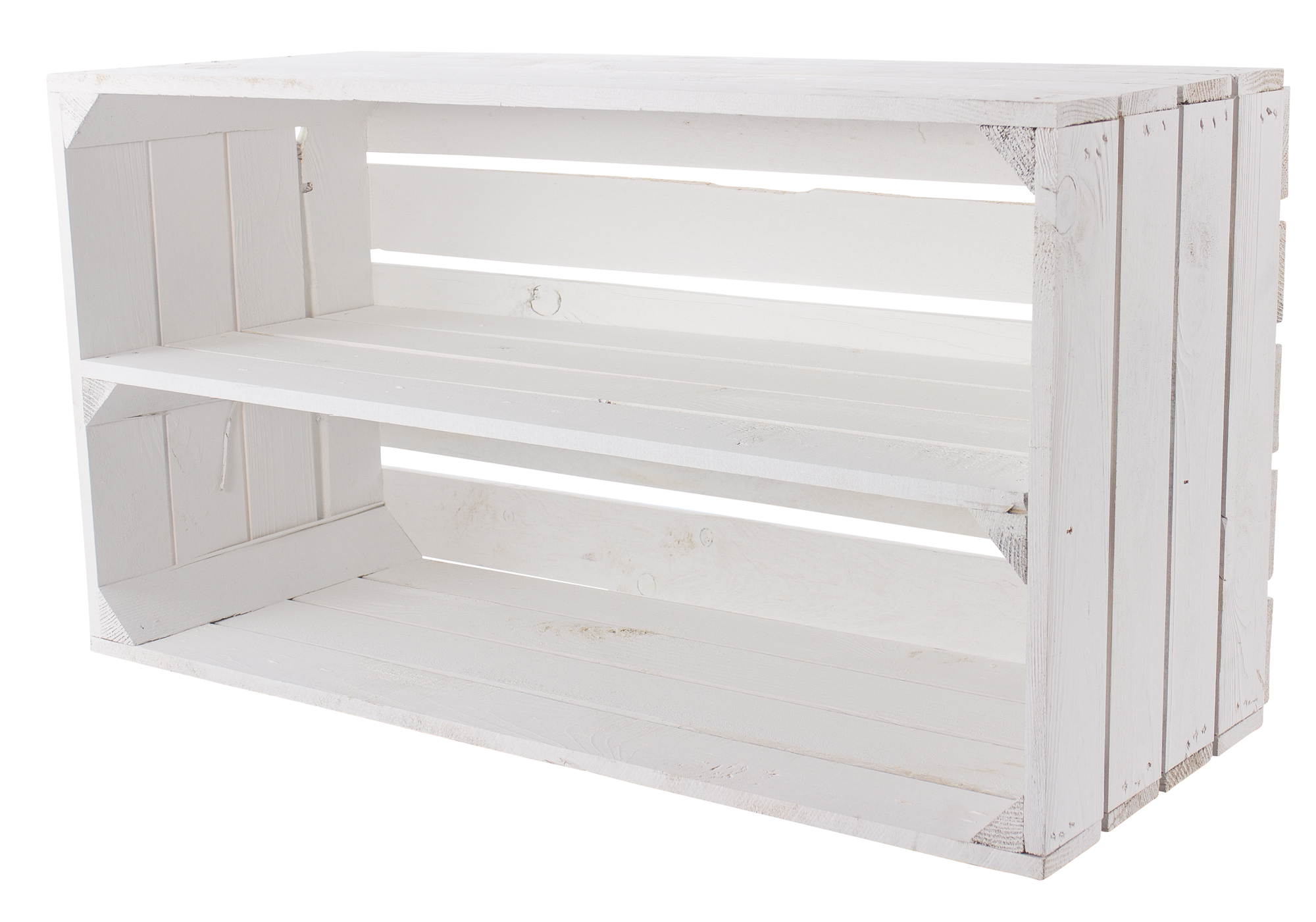 Breite weiße Holzkiste mit Mittelbrett 68x40,5x31cm