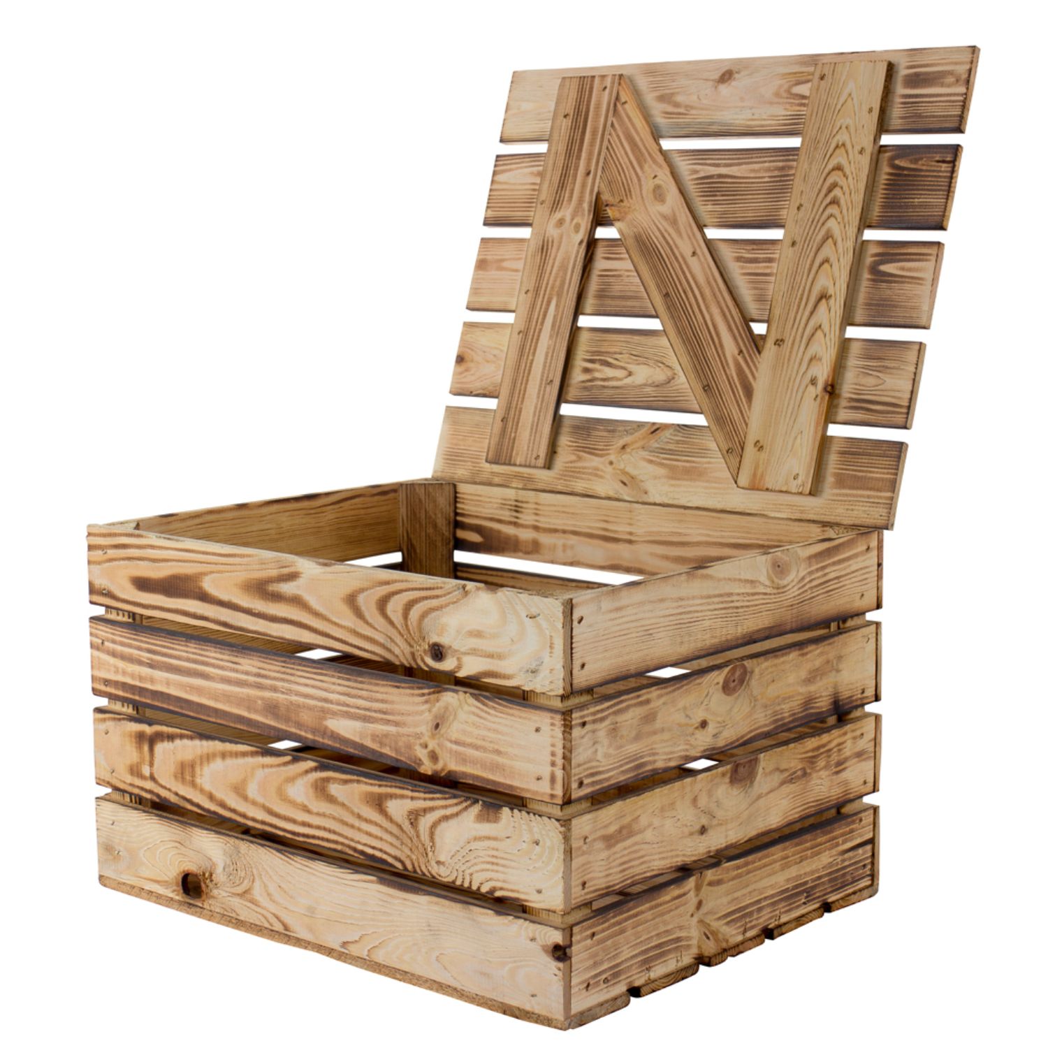 Neue Holztruhe geflammt *klein* 48x36x30cm Neue Holztruhe geflammt *klein* 48x36x30cm