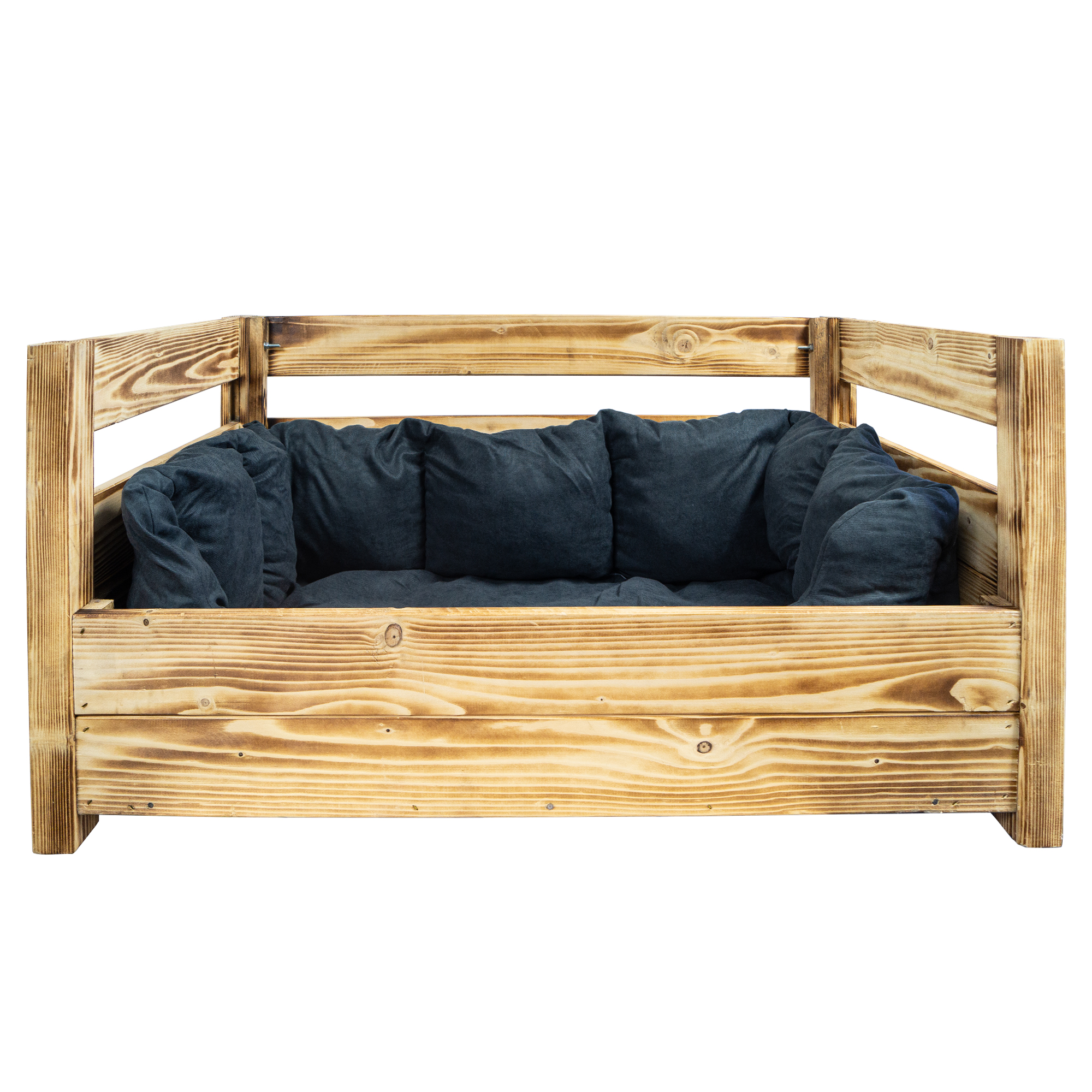 Hundebett Charly – Massivholz in Natur, Braun oder Geflammt 90x57x45cm Gefammt ohne Kissen