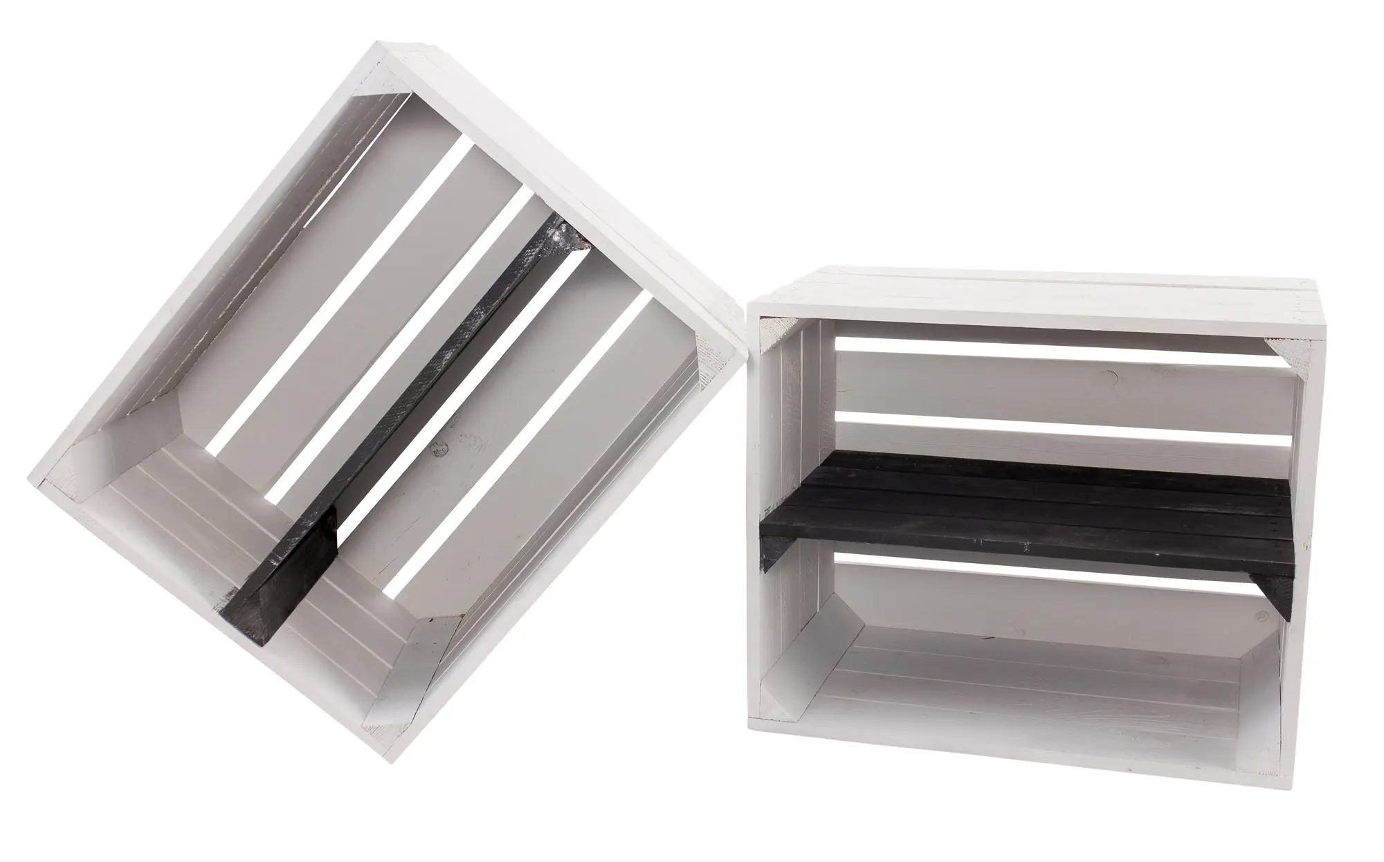 Weiße Holzkiste mit schwarzem Mittelbrett -längs- 50x40x30cm