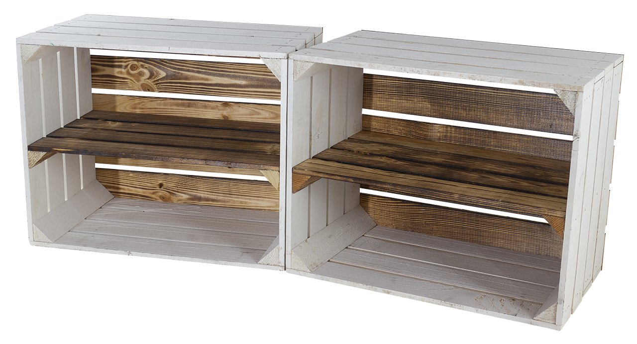 Weißes Regal - Apfelkiste Geflammter Boden und Mittelbrett 50x40x30cm