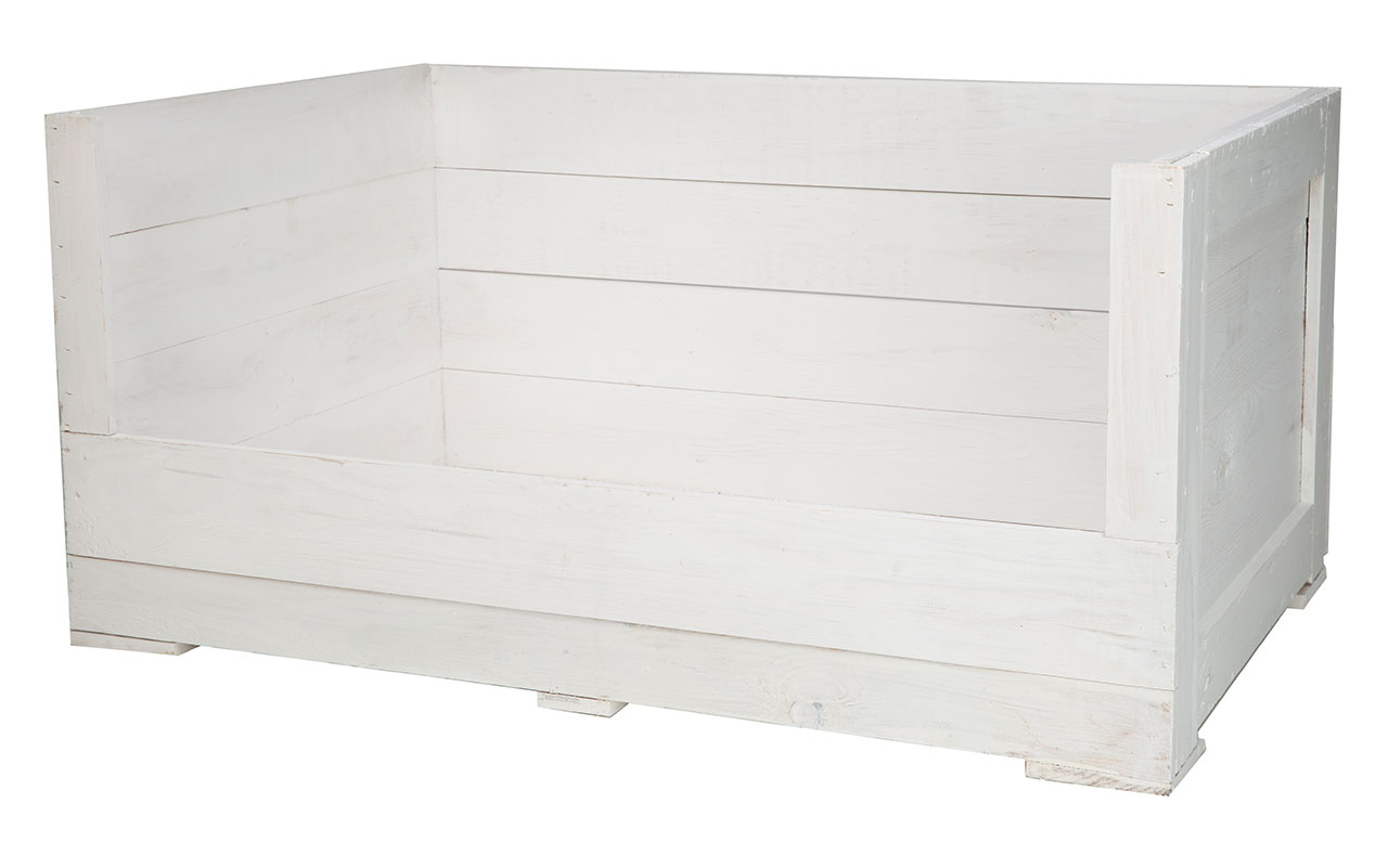 Hundebett "Balu" in weißem Holz mit Kissen 90x57x45cm Hundebett Balu weiß mit Kissen 90x57x45cm