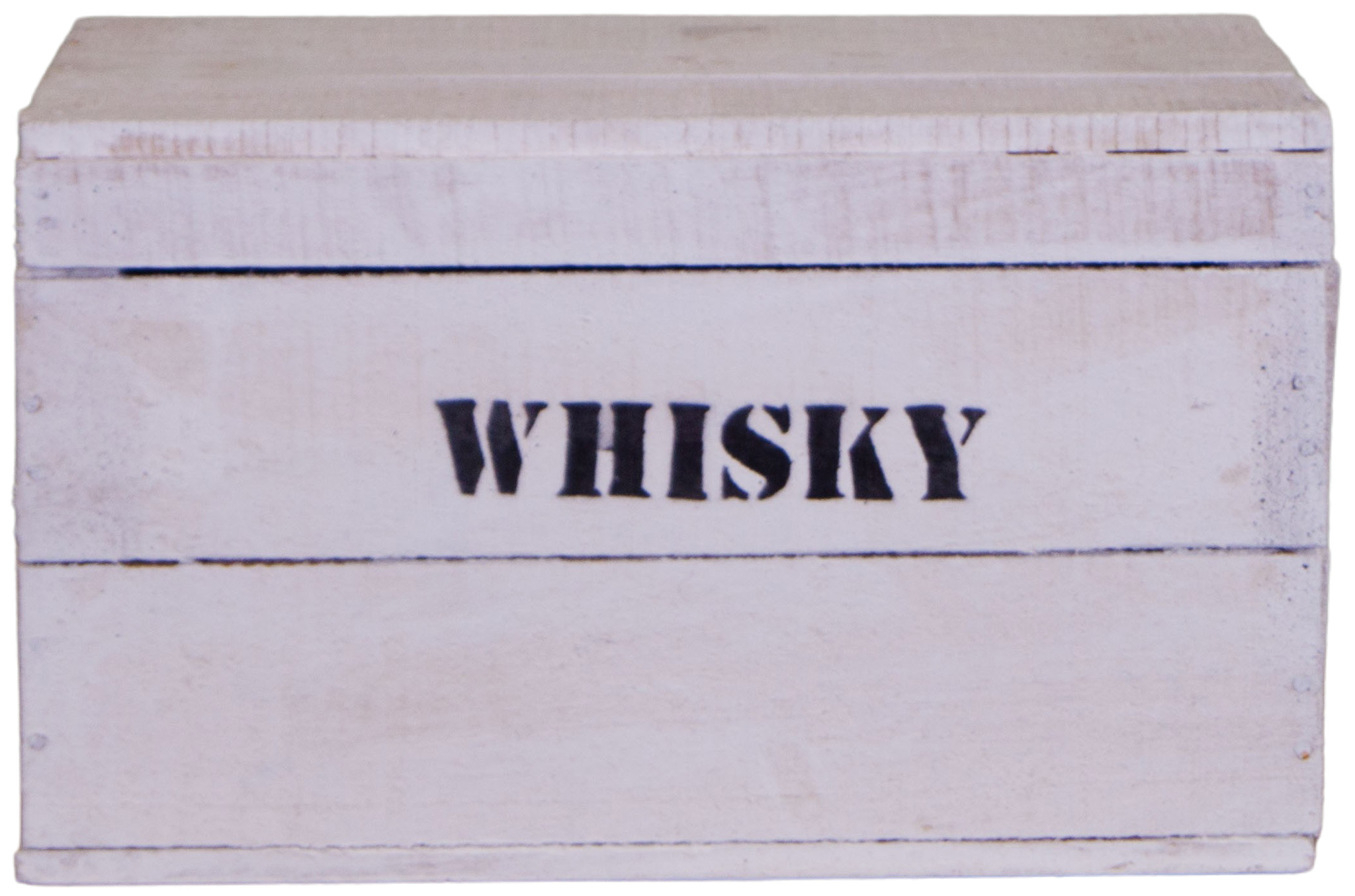 alte Holztruhe weiß Whisky mit Deckel in Größe S