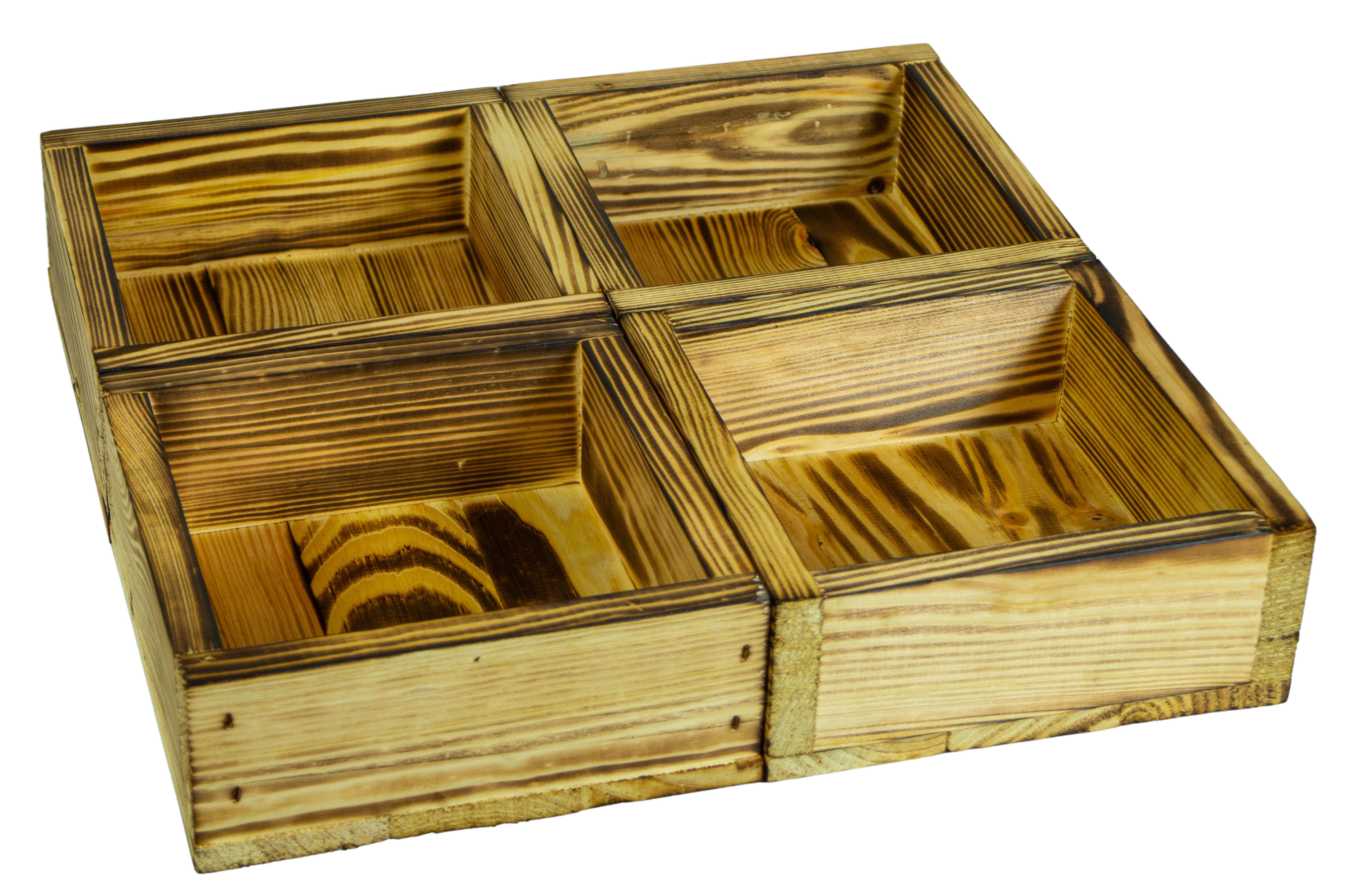 Kleines Dekotablett-Set aus 5 Holzkisten 40x40cm 8cm Höhe Kleines Dekotablett-Set aus 5 Holzkisten 40x40cm 8cm Höhe