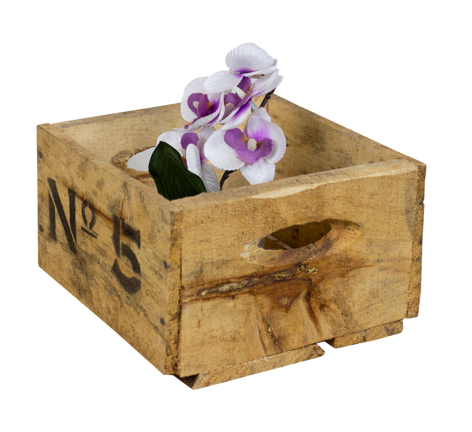 Alte Holzkiste mit Aufdruck No5 18,5x17,5x11cm (S)