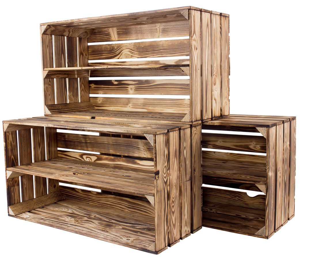 Große geflammte Holzkiste mit Mittelbrett 68x40x30cm Große geflammte Holzkiste mit Mittelbrett 68x40x30cm