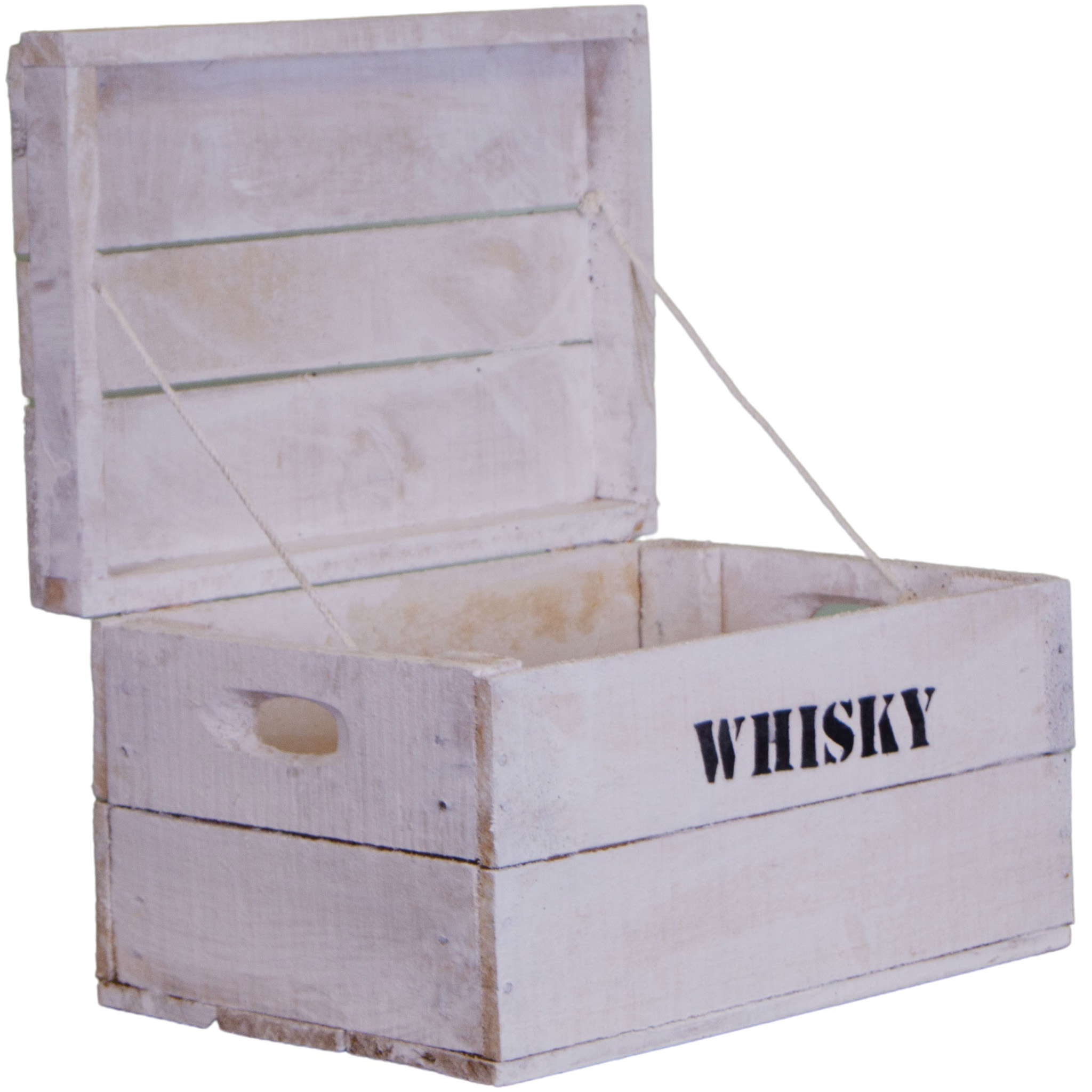 alte Holztruhe weiß Whisky mit Deckel in Größe S