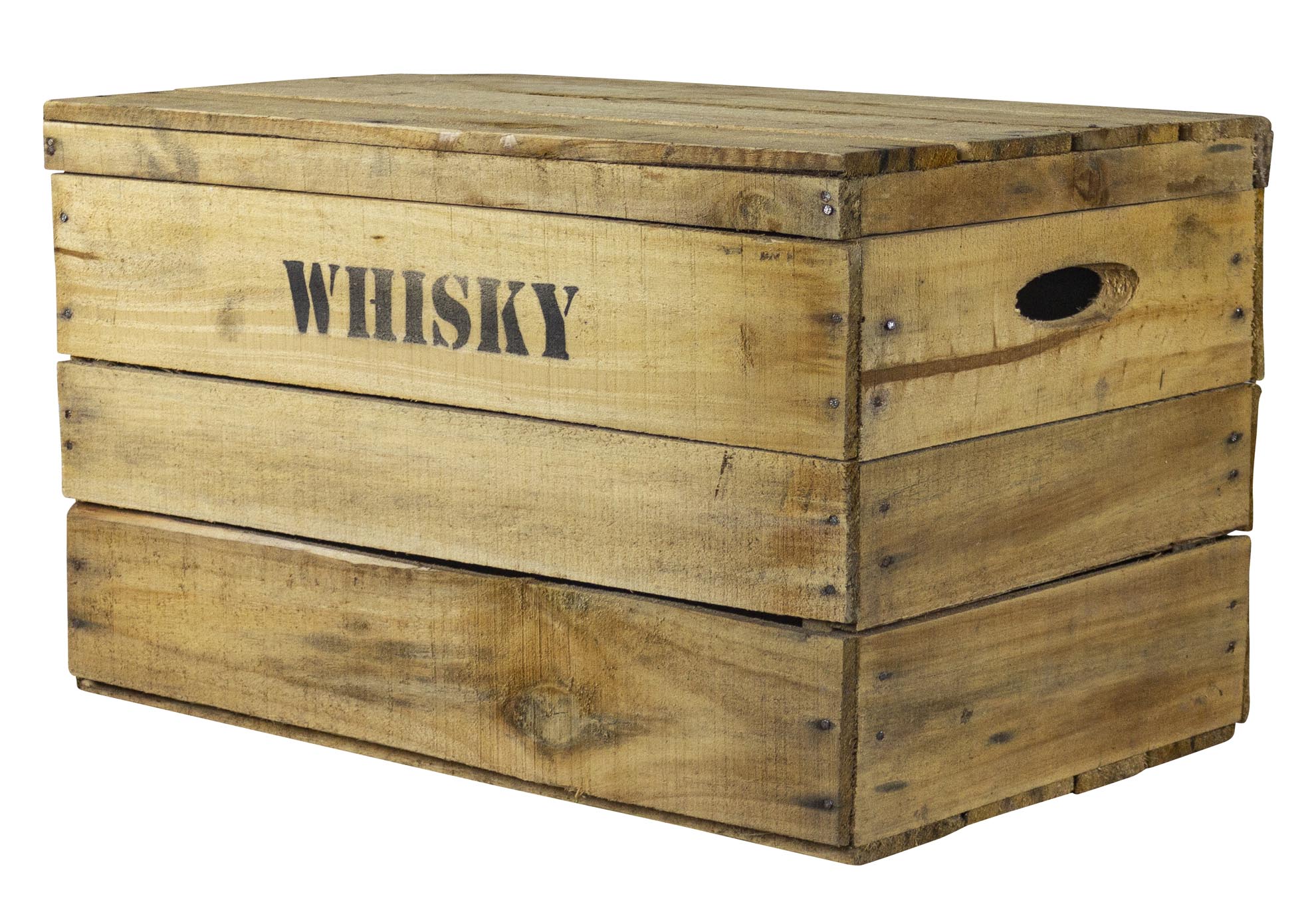 Rustikale Obstkiste mit Deckel und Aufdruck Whisky 50x31x28cm Rustikale Obstkiste mit Deckel und Aufdruck Whisky 50x31x28cm
