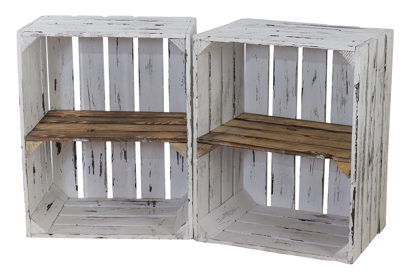 Regalkiste im Vintage Design "shabby white" quer in geflammt 50x40x30cm