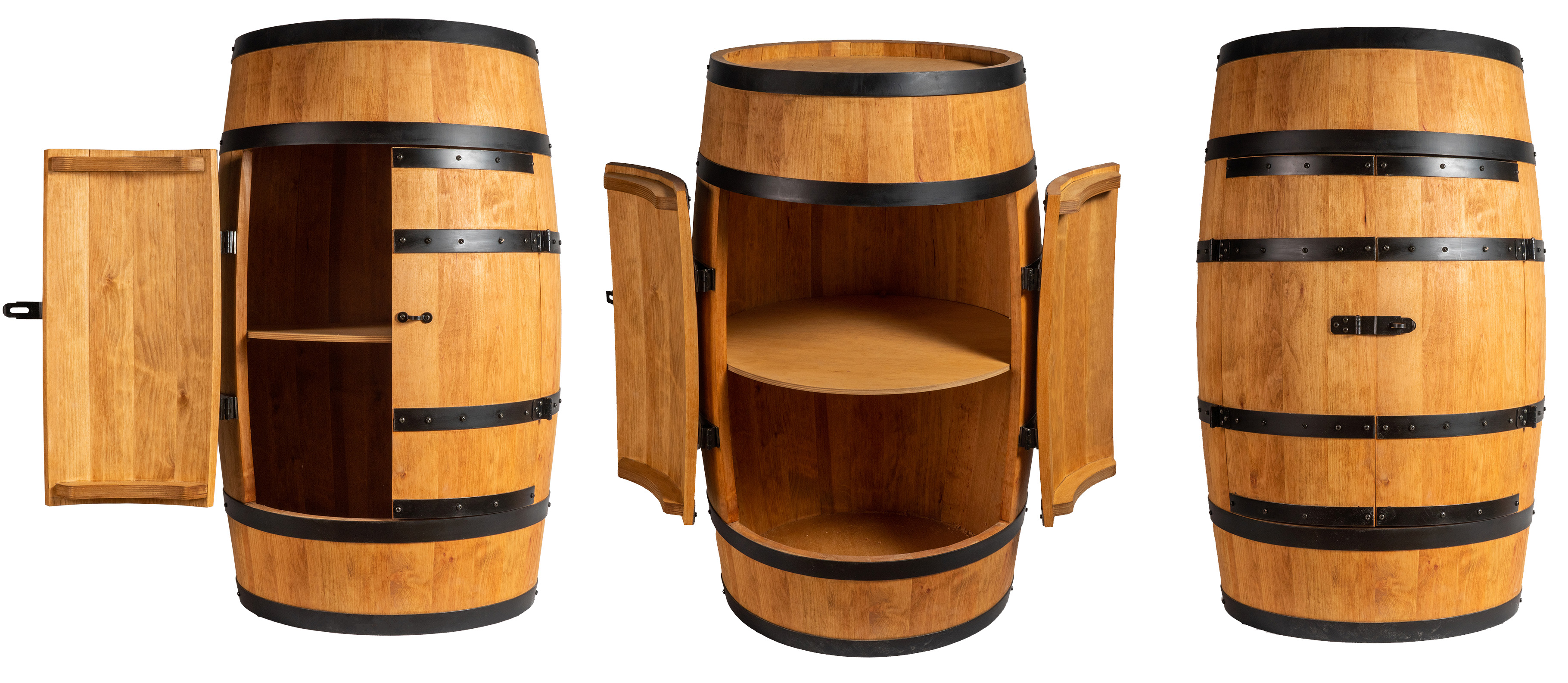 Holzfass mit Türen in heller Eichenoptik Hausbar mit LED – Rustikale Minibar im Weinfass Design – Weinregal & Flaschenständer aus Holz – Vintage Fassbar für Wohnzimmer, Bar oder Partykeller – ca. 80 cm #1 LED Einfarbig