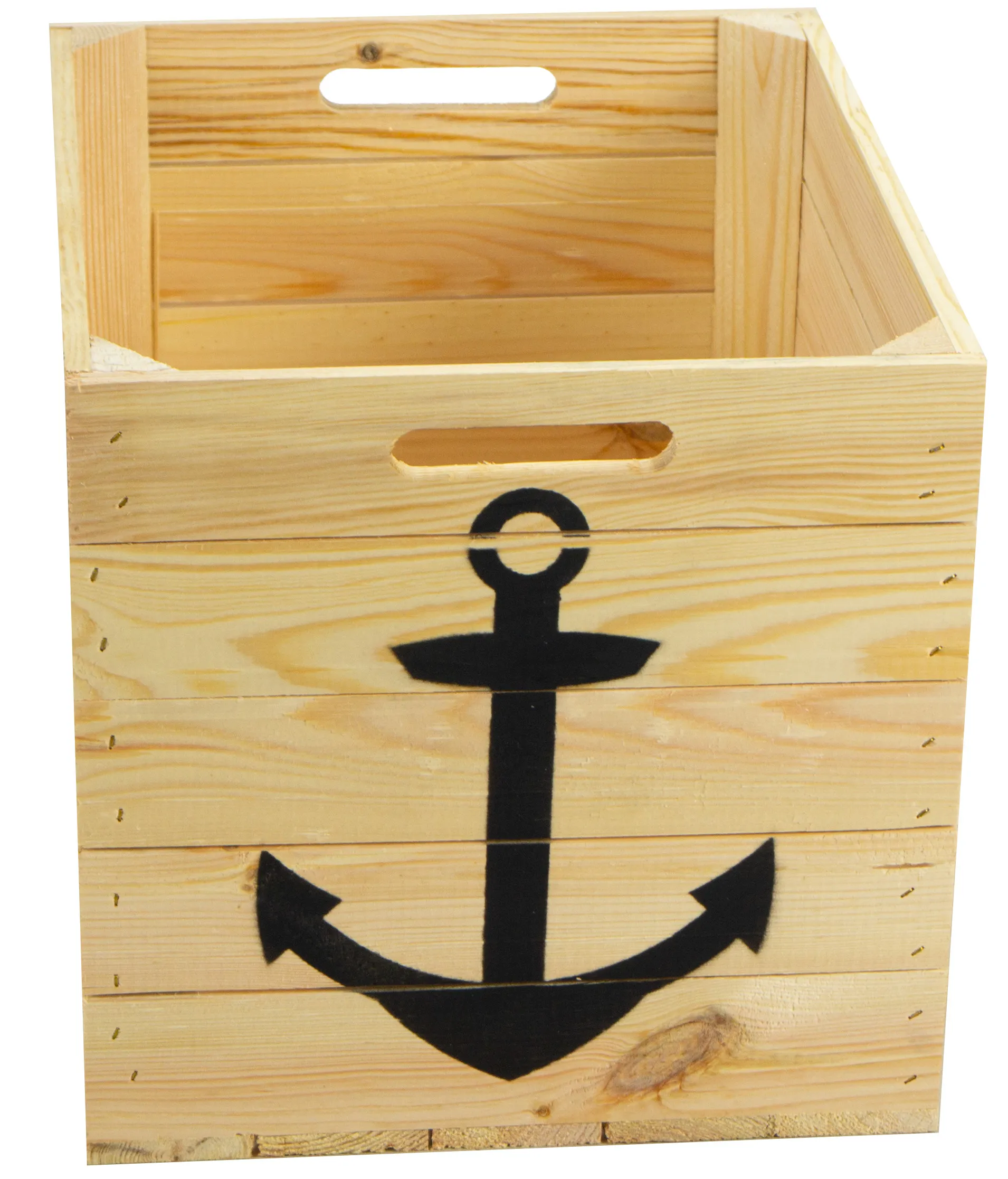 Aufbewahrungskiste Natur mit schwarzem Anker Aufbewahrungskiste Natur mit schwarzem Anker