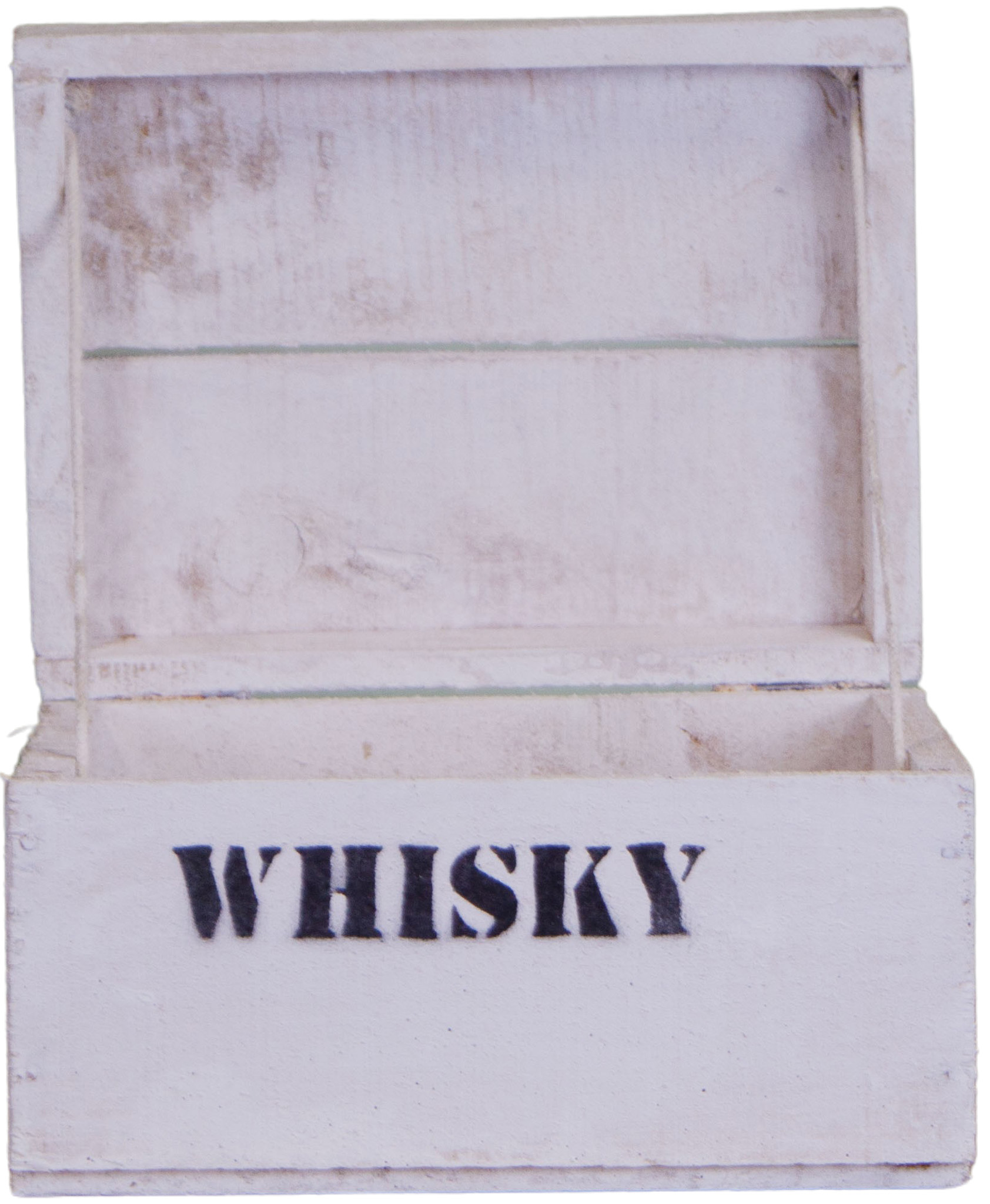 alte Holztruhe weiß Whisky mit Deckel in Größe XS