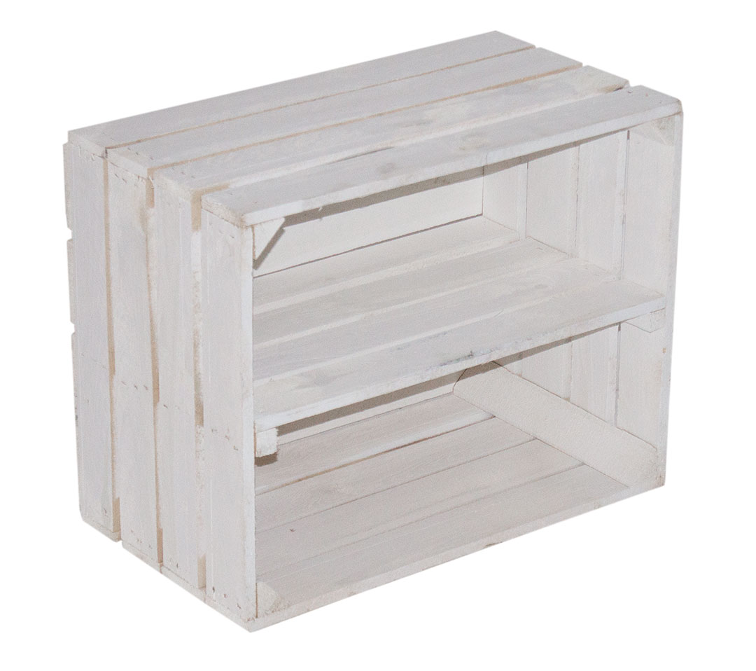 Weiße Kiste mit Mittelbrett "längs" 50x40x30cm Weiße Kiste mit Mittelbrett "längs" 50x40x30cm