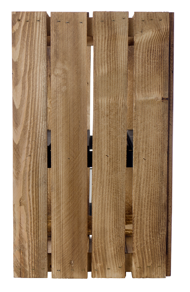 Geflammte Holzkiste mit schwarzem Mittelbrett 50x40x30cm Geflammte Holzkiste mit schwarzem Mittelbrett 50x40x30cm