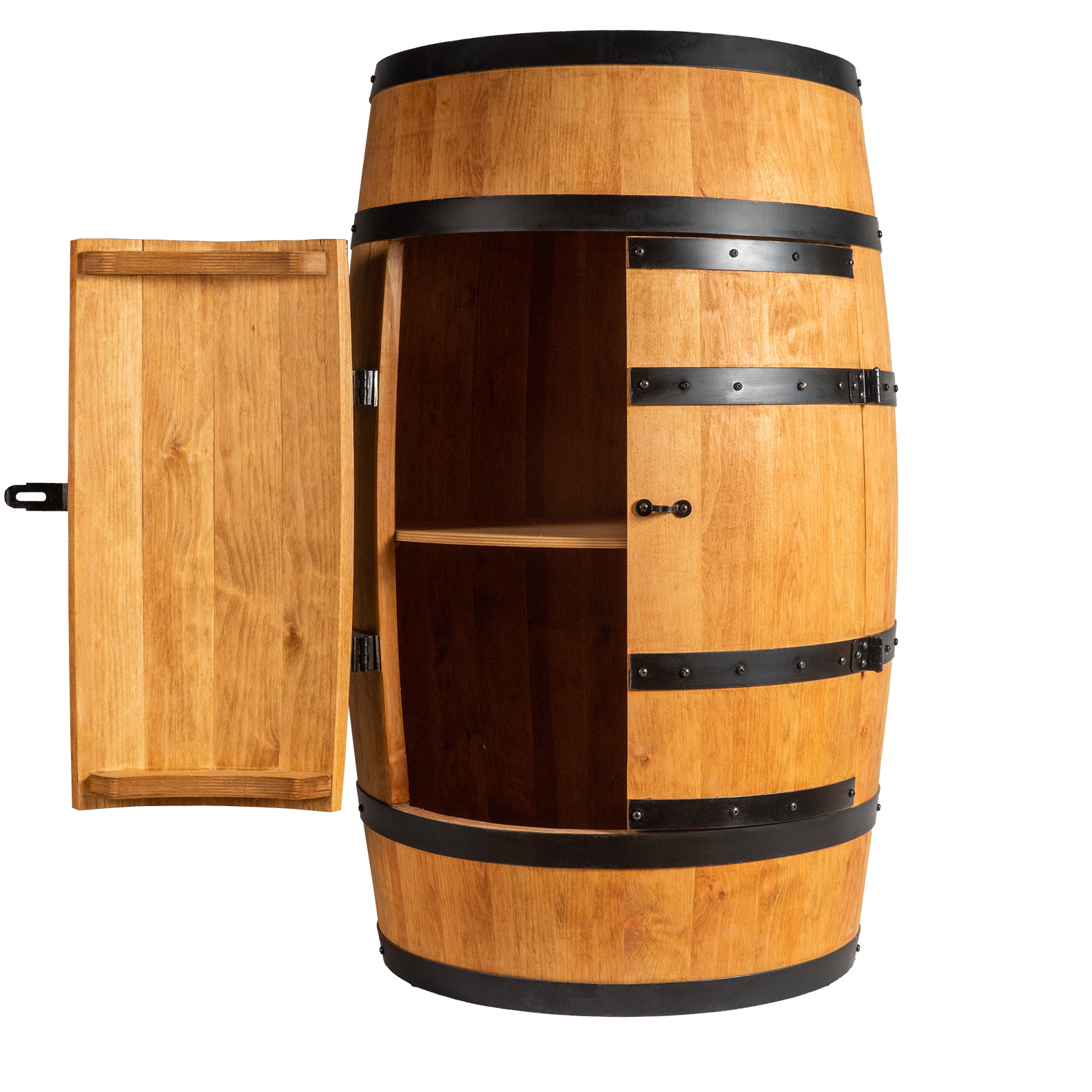 Holzfass mit Türen in heller Eichenoptik Hausbar mit LED Weinfass - Hausbar Holz  80 cm