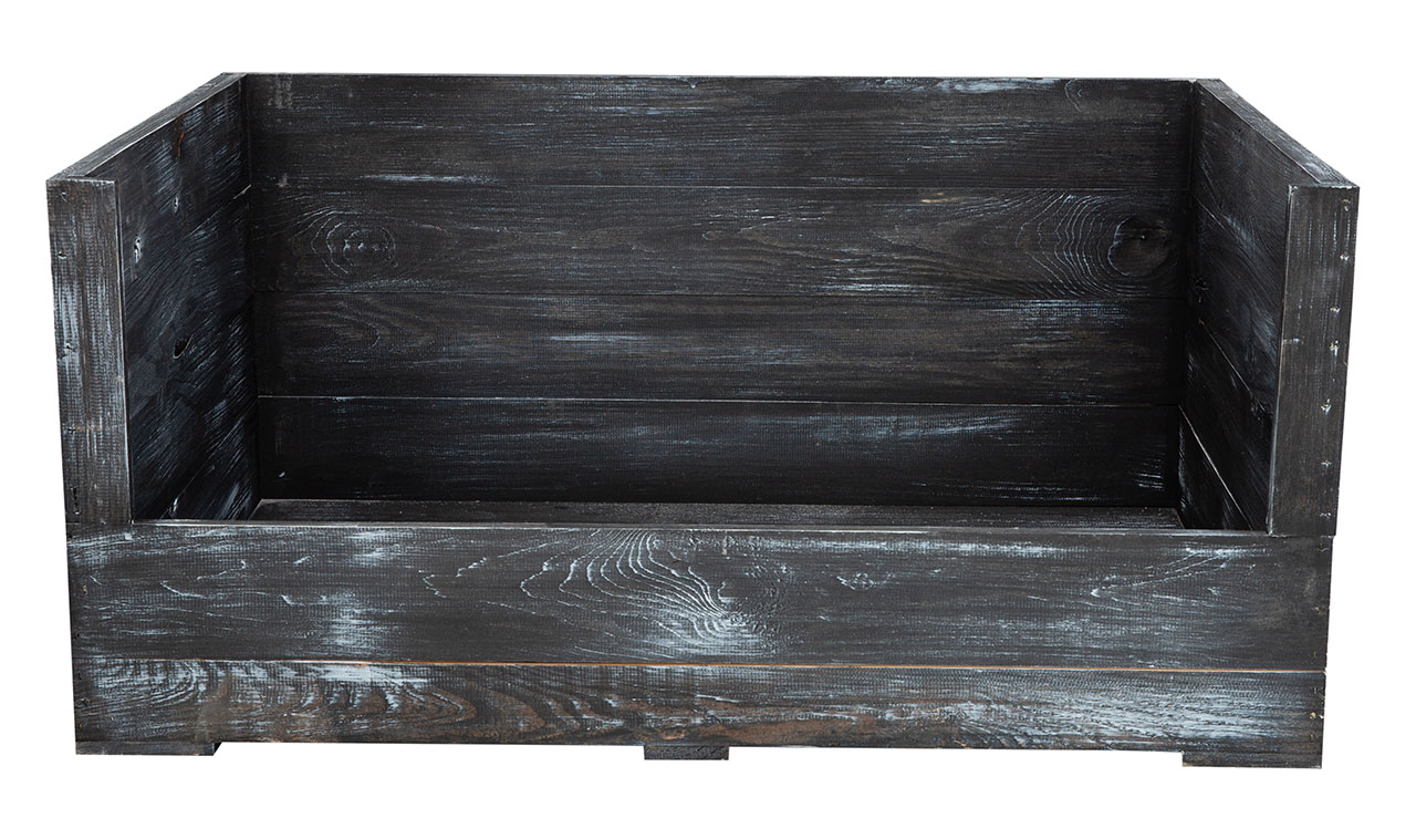 Hundebett "Balu" in schwarzem Holz mit Kissen 90x57x45cm Hundebett Balu shabby schwarz mit Kissen 90x57x45cm