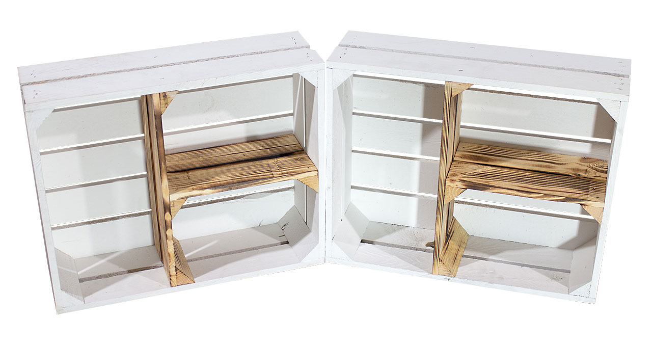 Flache weiß geflammte Kiste mit T Trenner 50x40x15cm Flache weiß geflammte Kiste mit T Trenner 50x40x15cm