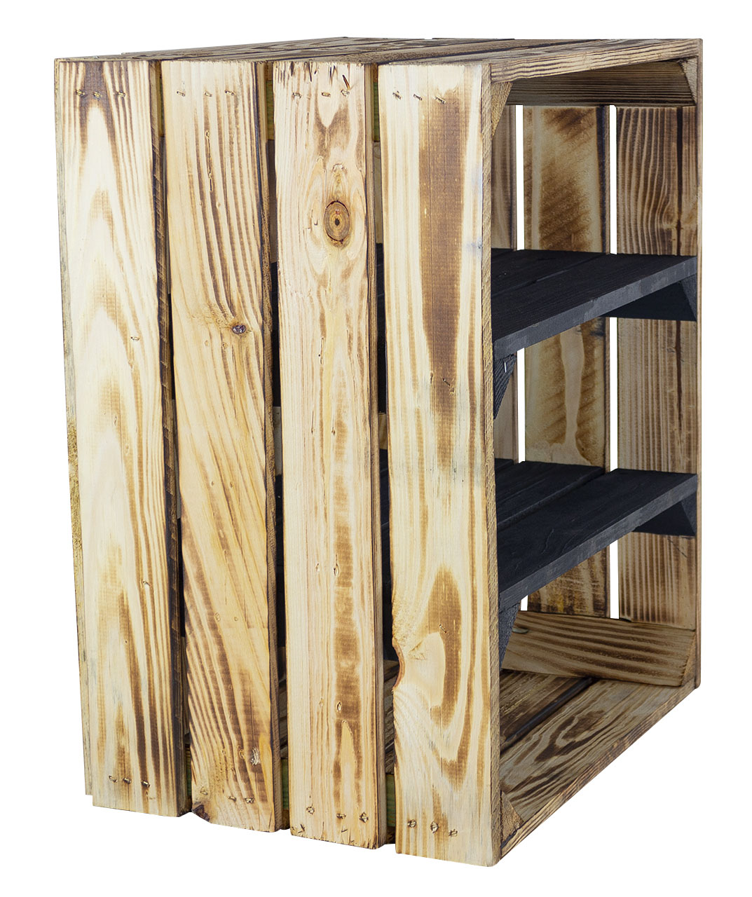 Geflammte Kiste mit 2 schwarzen Mittelbrettern 50x40x30cm Geflammte Kiste mit 2 schwarzen Mittelbrettern 50x40x30cm
