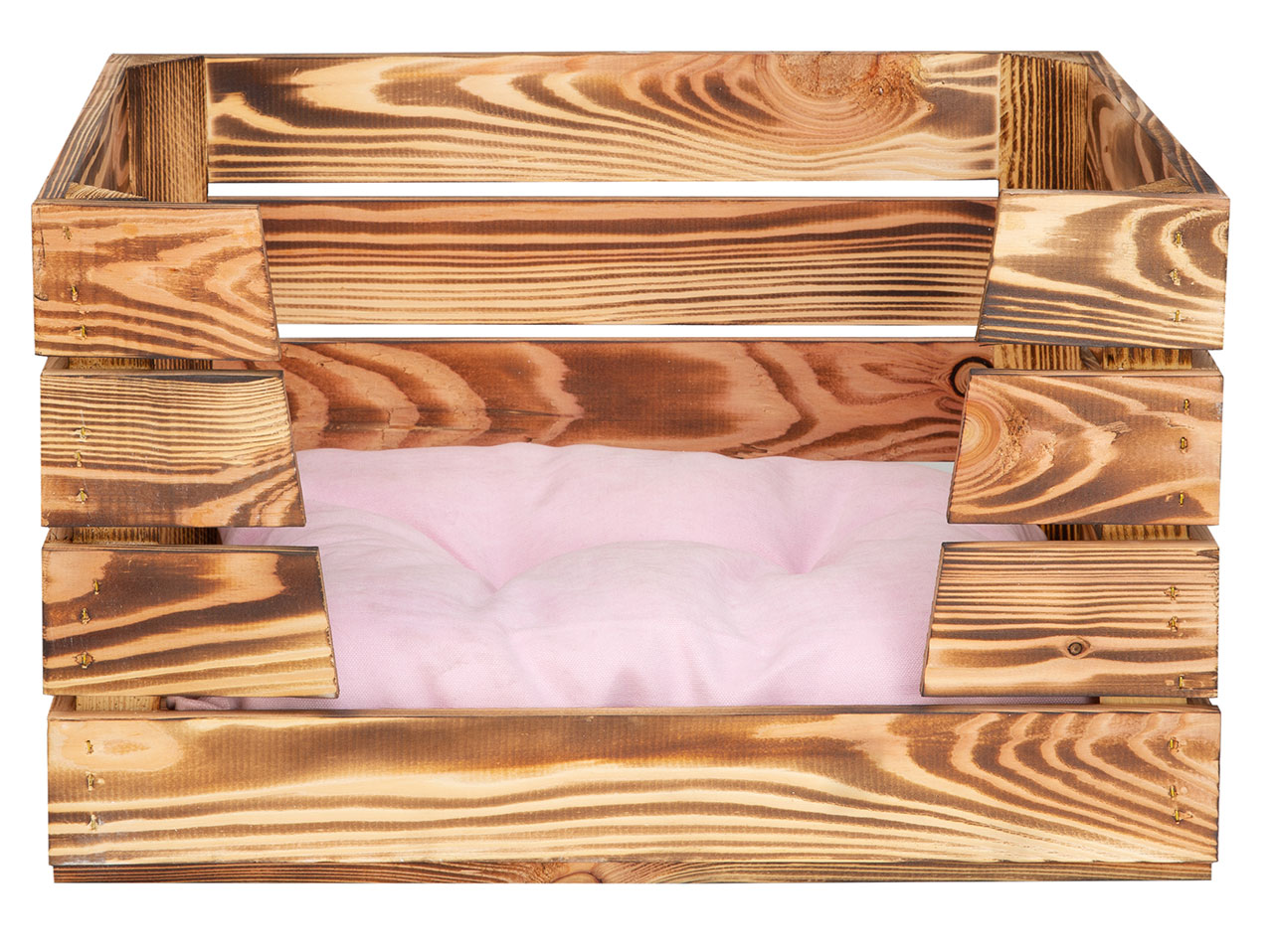 Katzenbett "Obstkiste" in geflammtem Holz ohne Kissen 50x40x30cm