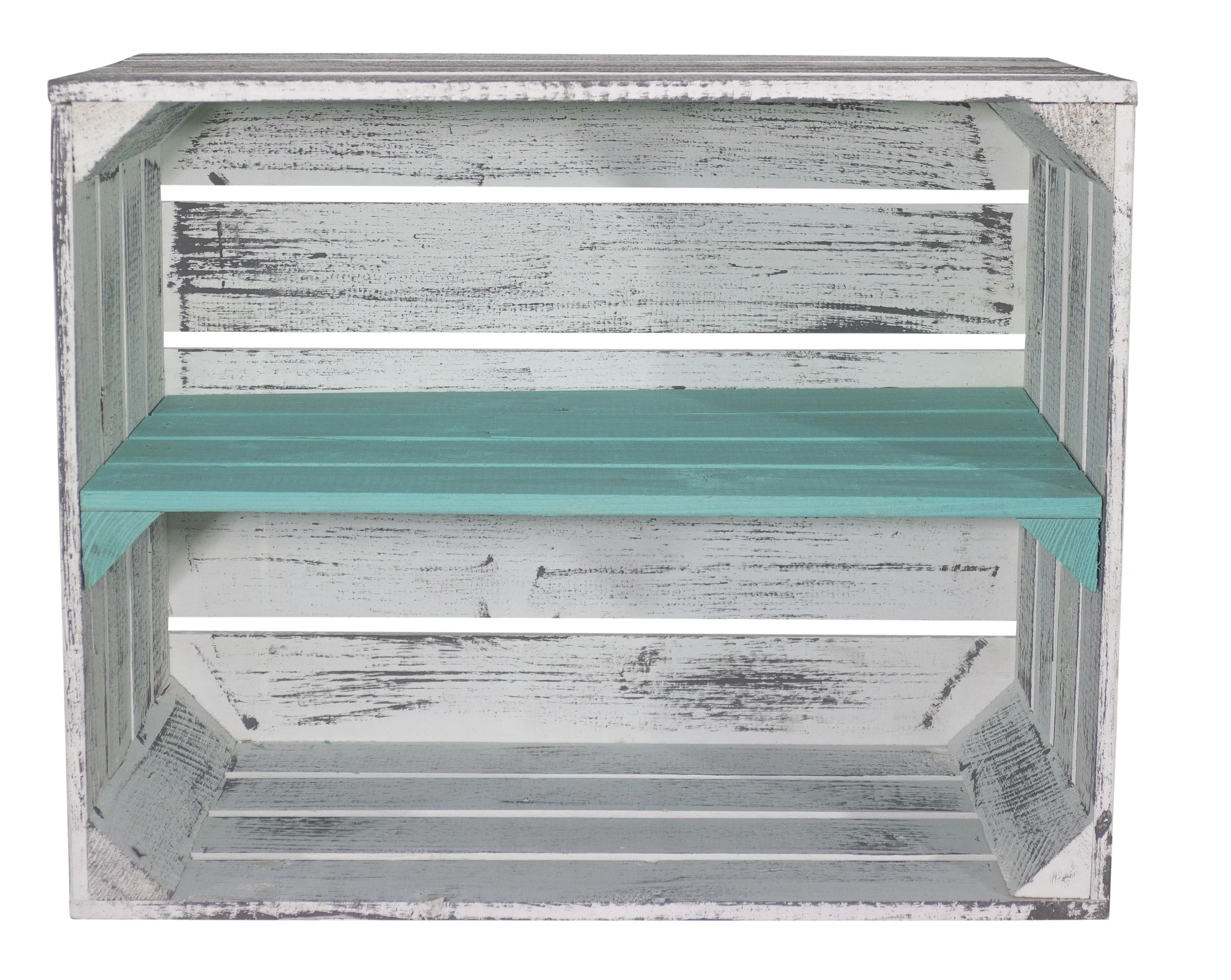 Shabby graue Obstkiste mit türkisem Mittelbrett 50 x 40 x 30cm Shabby graue Obstkiste mit türkisem Mittelbrett 50 x 40 x 30cm