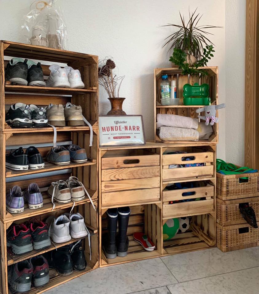 Geflammte Kiste für Schuh-und Bücherregal "quer" 50x40x30cm Geflammter Hochschrank + 3 Schubladen 77x68x33cm