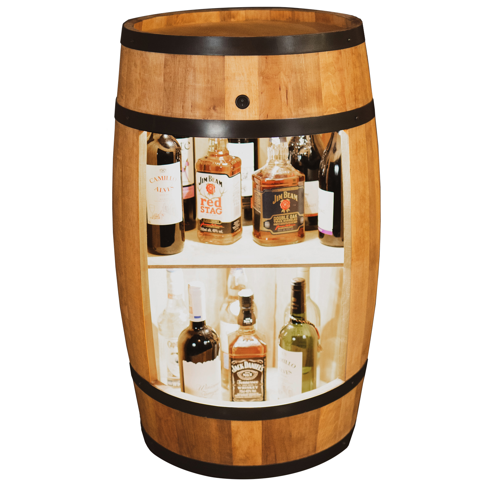 Holzfass mit Türen in heller Eichenoptik Hausbar mit LED Weinfass - Hausbar Holz  80 cm