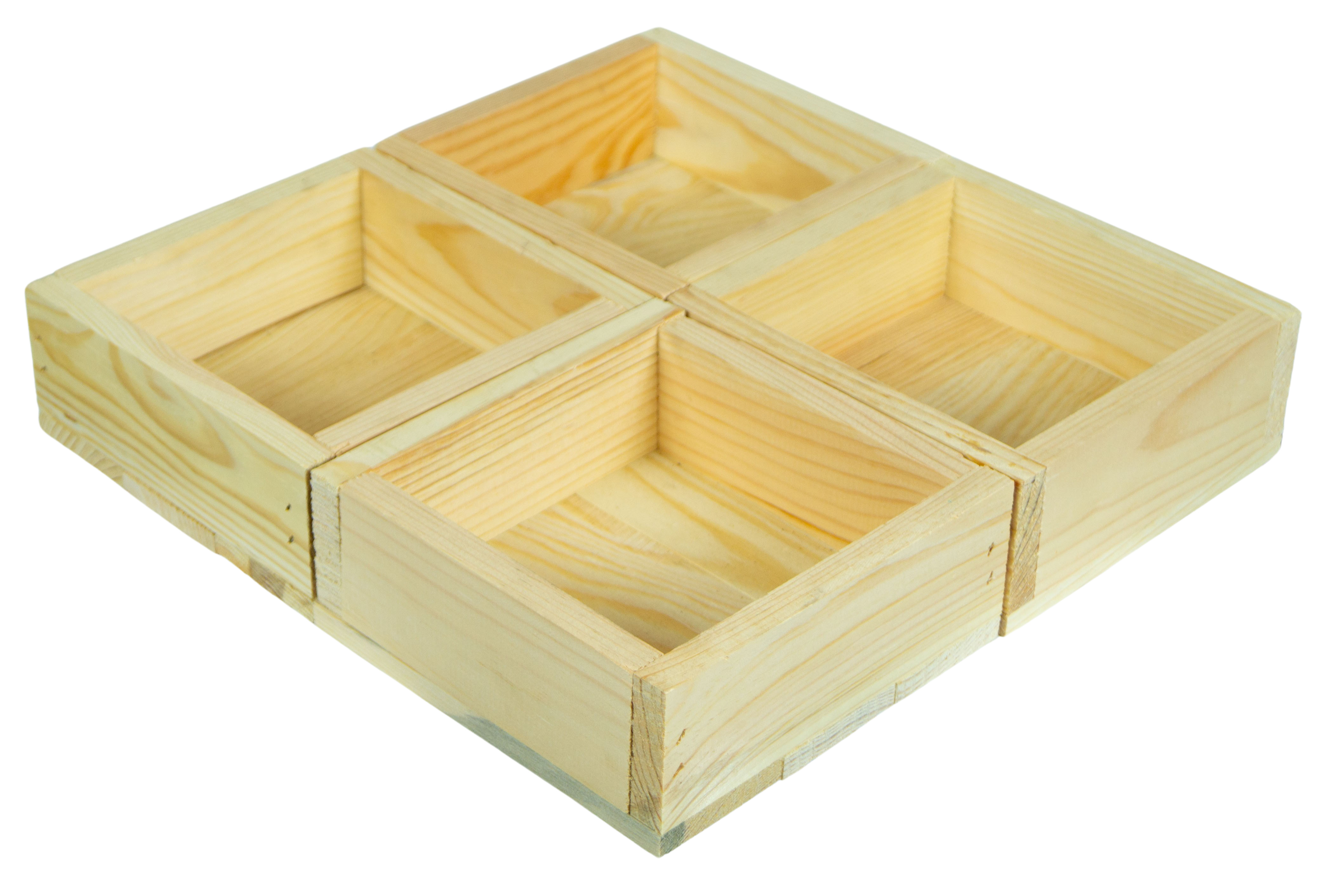 Kleines Dekotablett-Set aus 5 Holzkisten 40x40cm 8cm Höhe Kleines Dekotablett-Set aus 5 Holzkisten 40x40cm 8cm Höhe