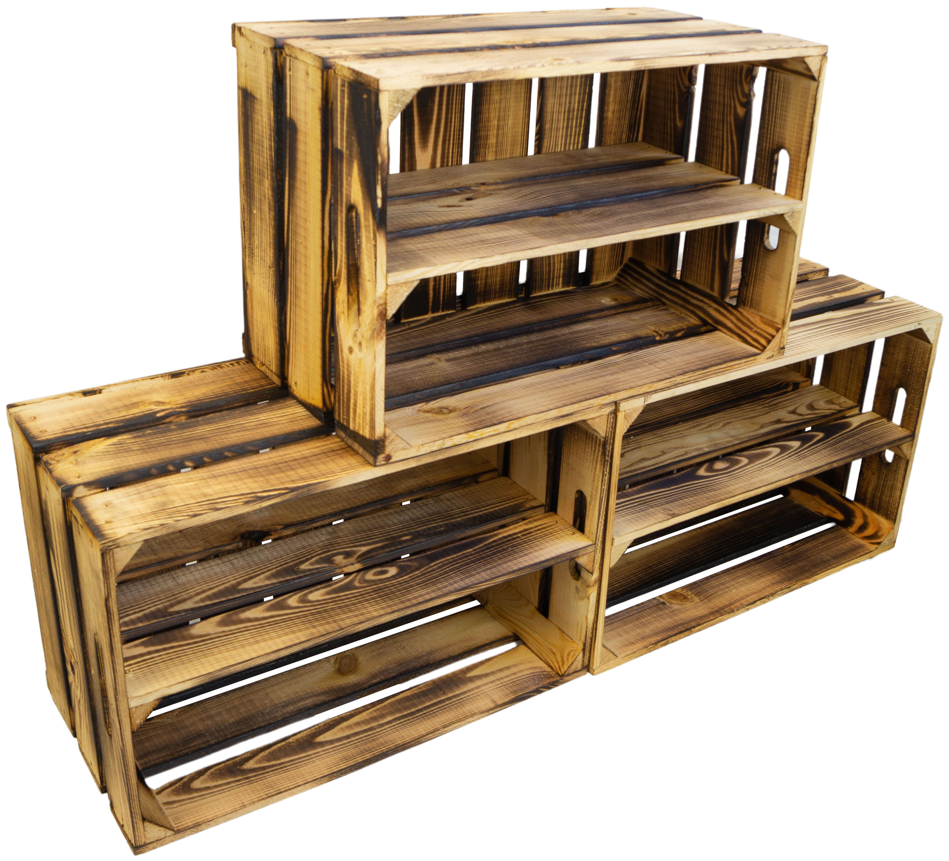 Holzkiste Elfriede geflammt mit Mittelbrett längs 54x30x35cm Holzkiste Elfriede geflammt mit Mittelbrett längs 54x30x35cm