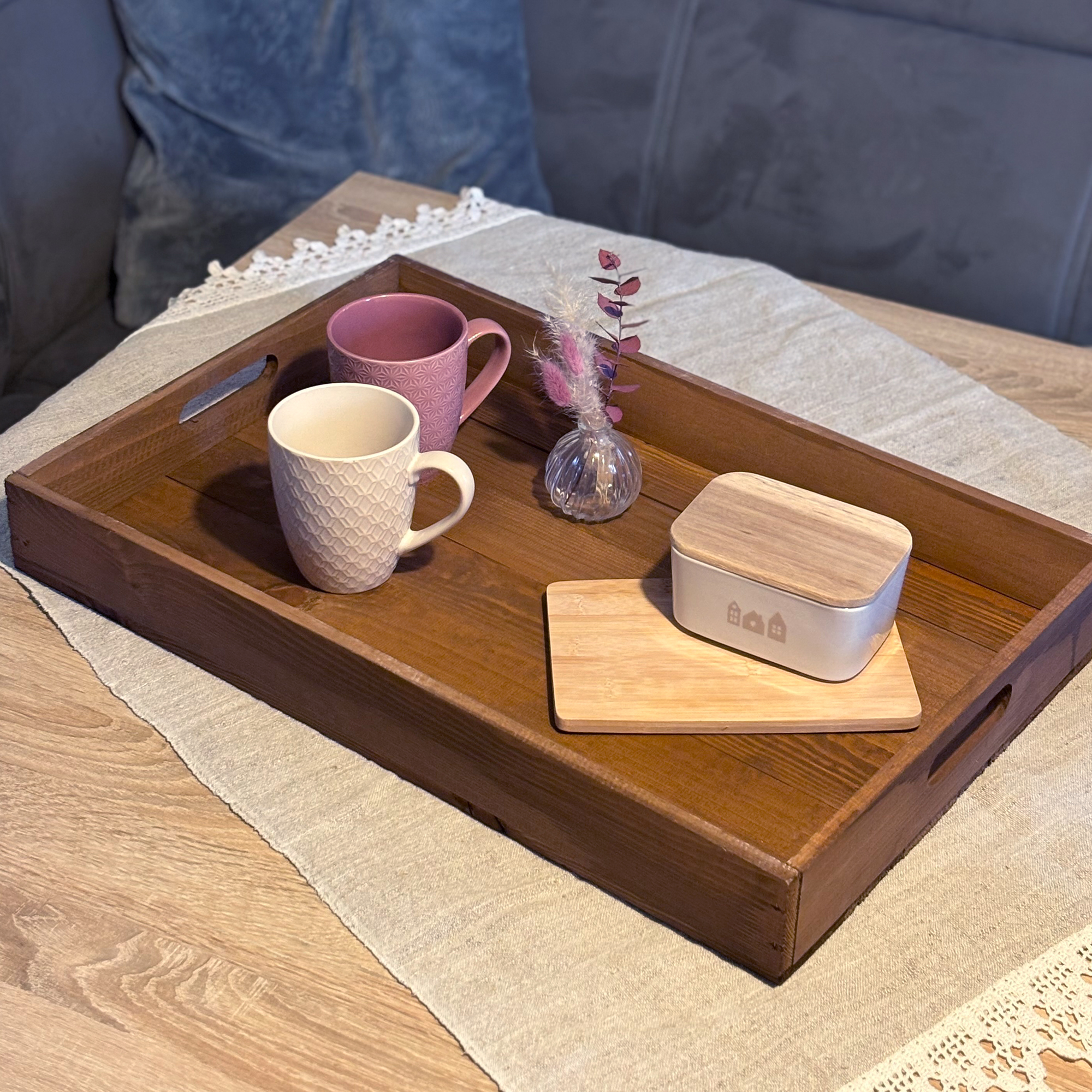 Serviertablett in braun 60x40x8cm Holztablett Frühstückstablet Bartablett Serviertablett in braun 60x40x8cm Holztablett Frühstückstablet Bartablett