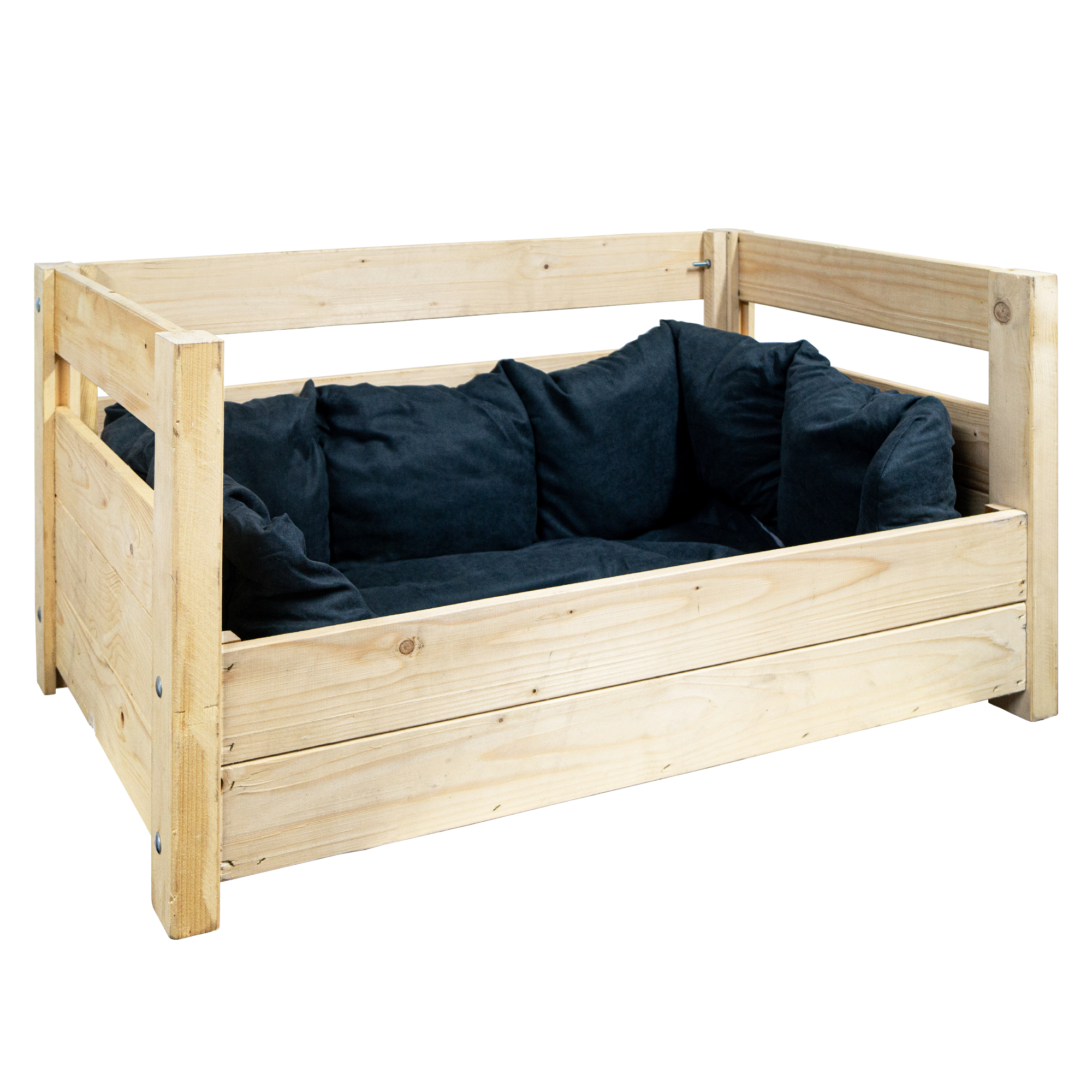 Hundebett Charly – Massivholz in Natur, Braun oder Geflammt 90x57x45cm Natur ohne Kissen