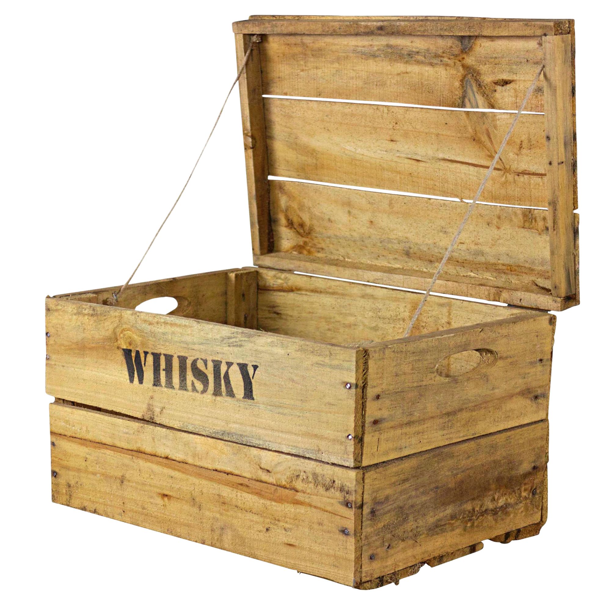 Rustikale Obstkiste mit Deckel und Aufdruck Whisky 42x31x28cm Rustikale Obstkiste mit Deckel und Aufdruck Whisky 42x31x28cm