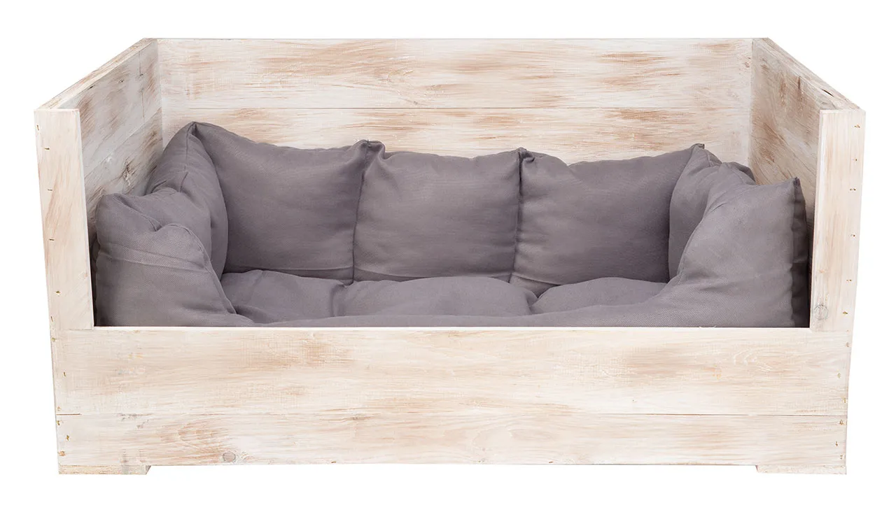 Hundebett Balu weiß shabby mit Kissen 90x57x45cm