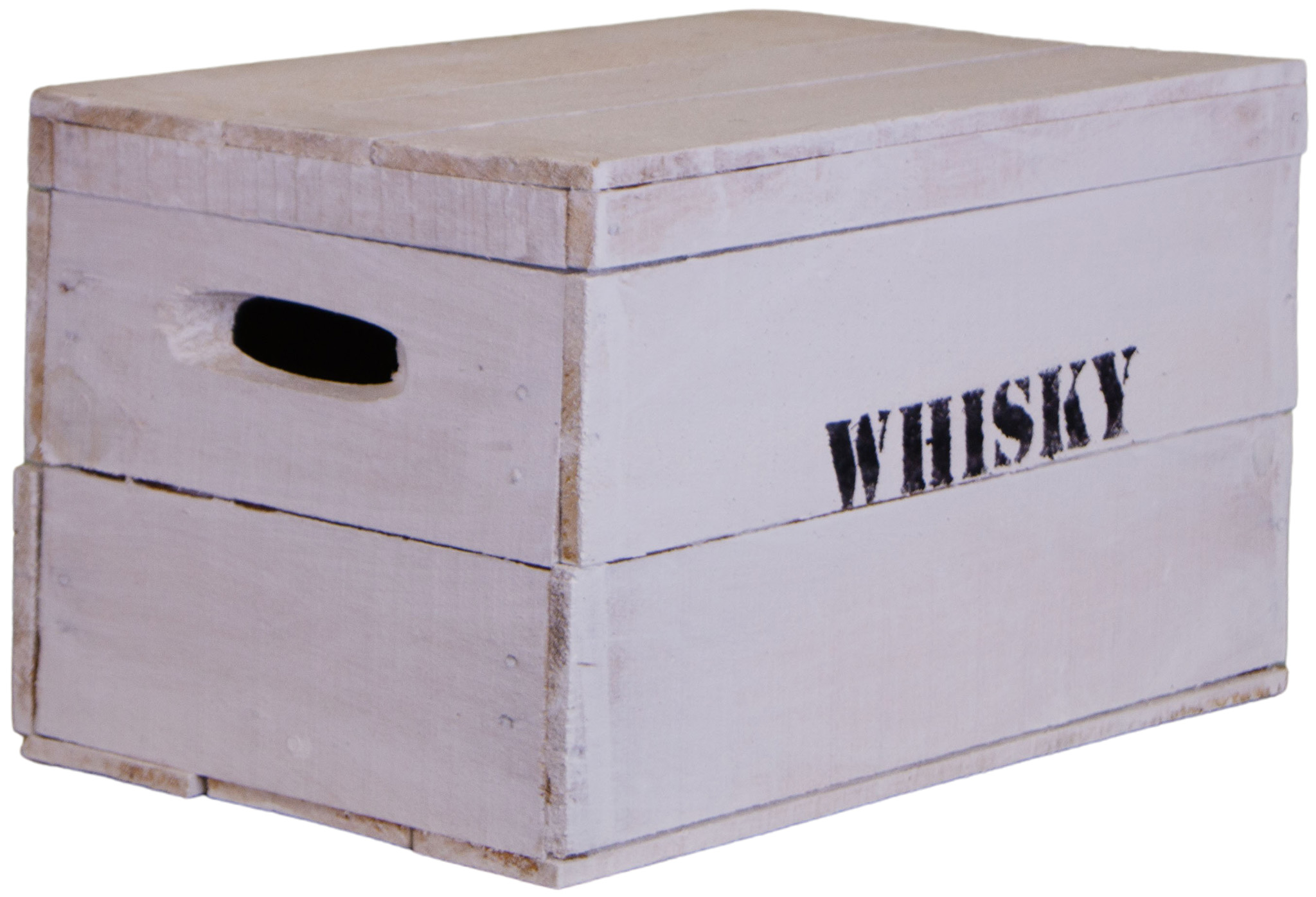 alte Holztruhe weiß Whisky mit Deckel in Größe M