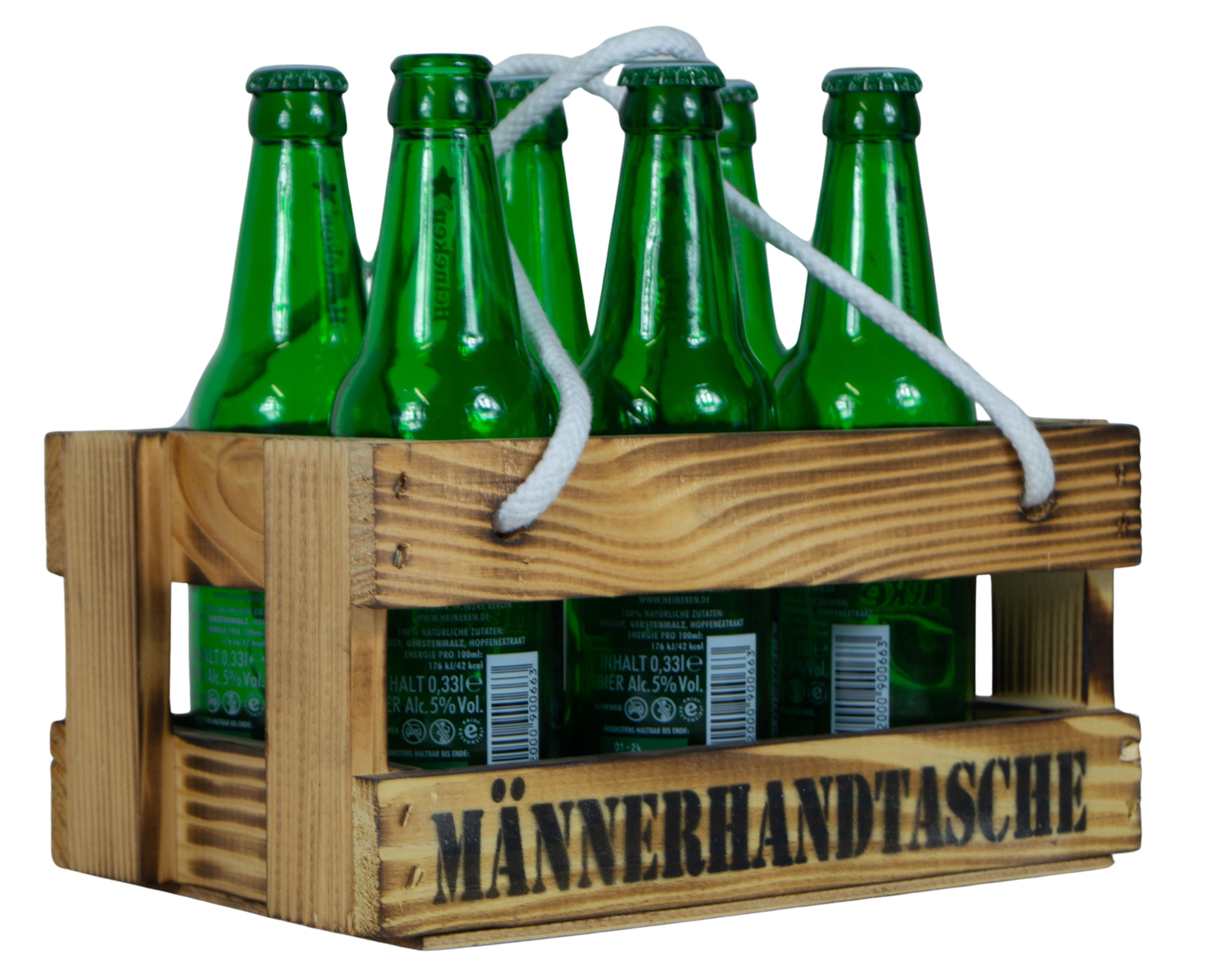 Holzkiste mit Griffbändern Männerhandtasche in geflammt mit Platz für bis zu 6 Getränke Holzkiste mit Griffbändern Männerhandtasche in geflammt mit Platz für bis zu 6 Getränke