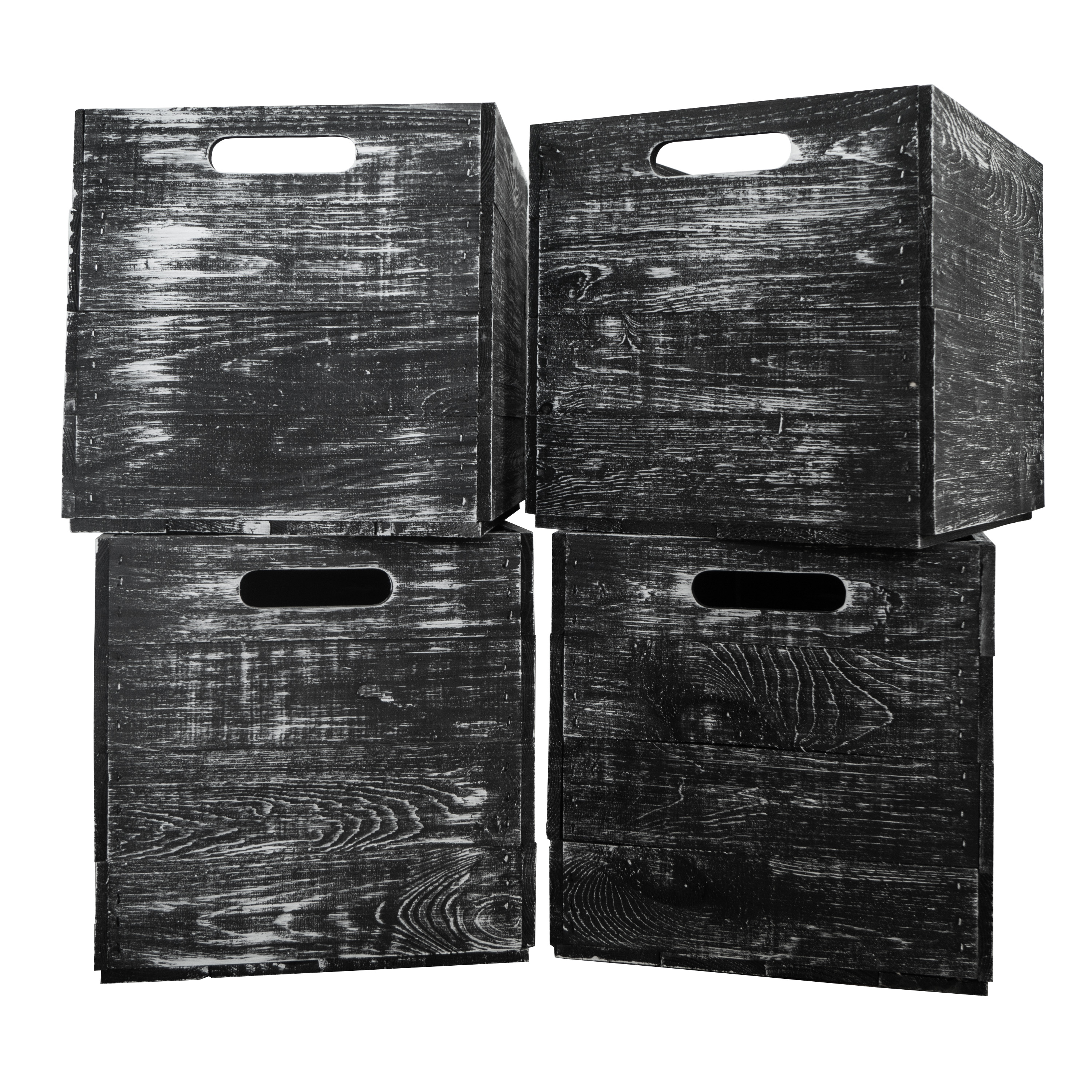 4er Set - Holzkiste "shabby schwarz" 33x37,5x32,5cm