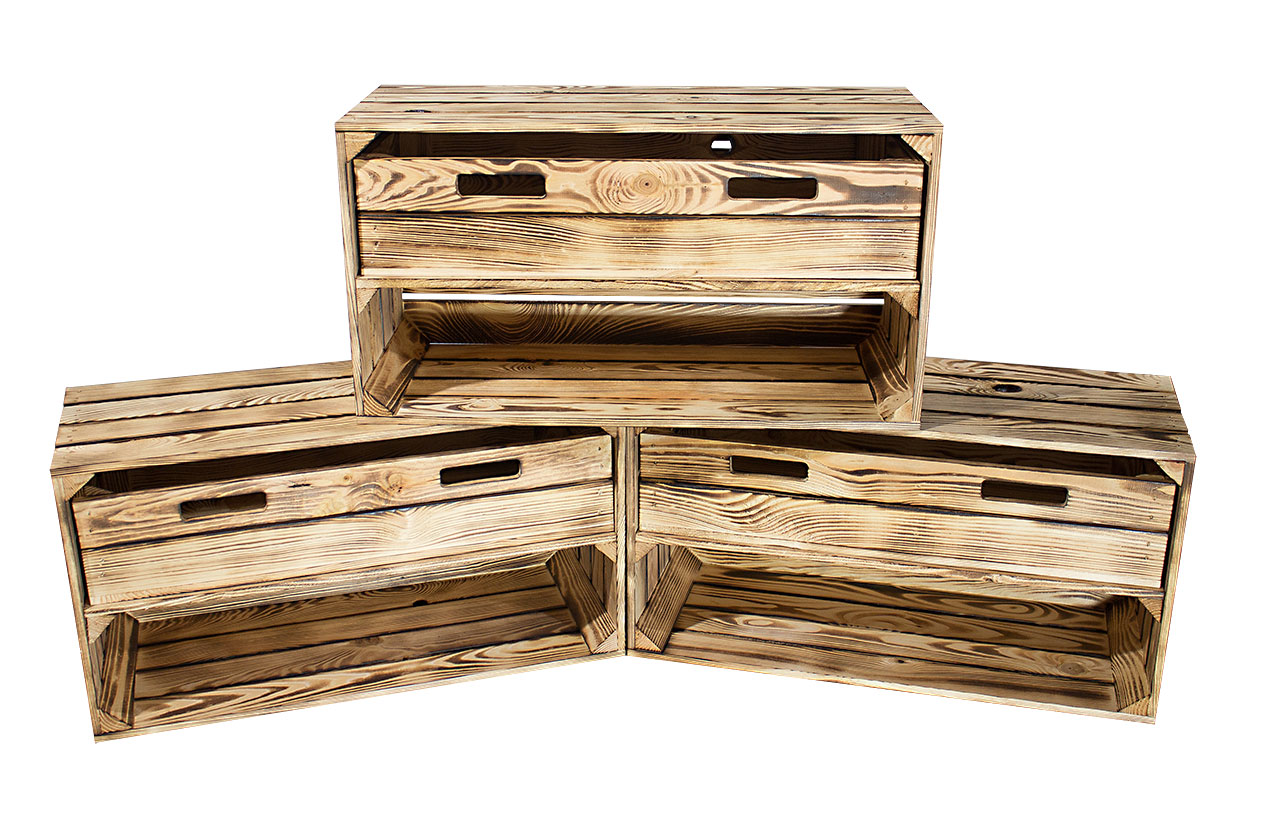 Breite geflammte Kiste mit Schublade 68x40,5x31cm 2x Breite geflammte Kiste mit Schublade