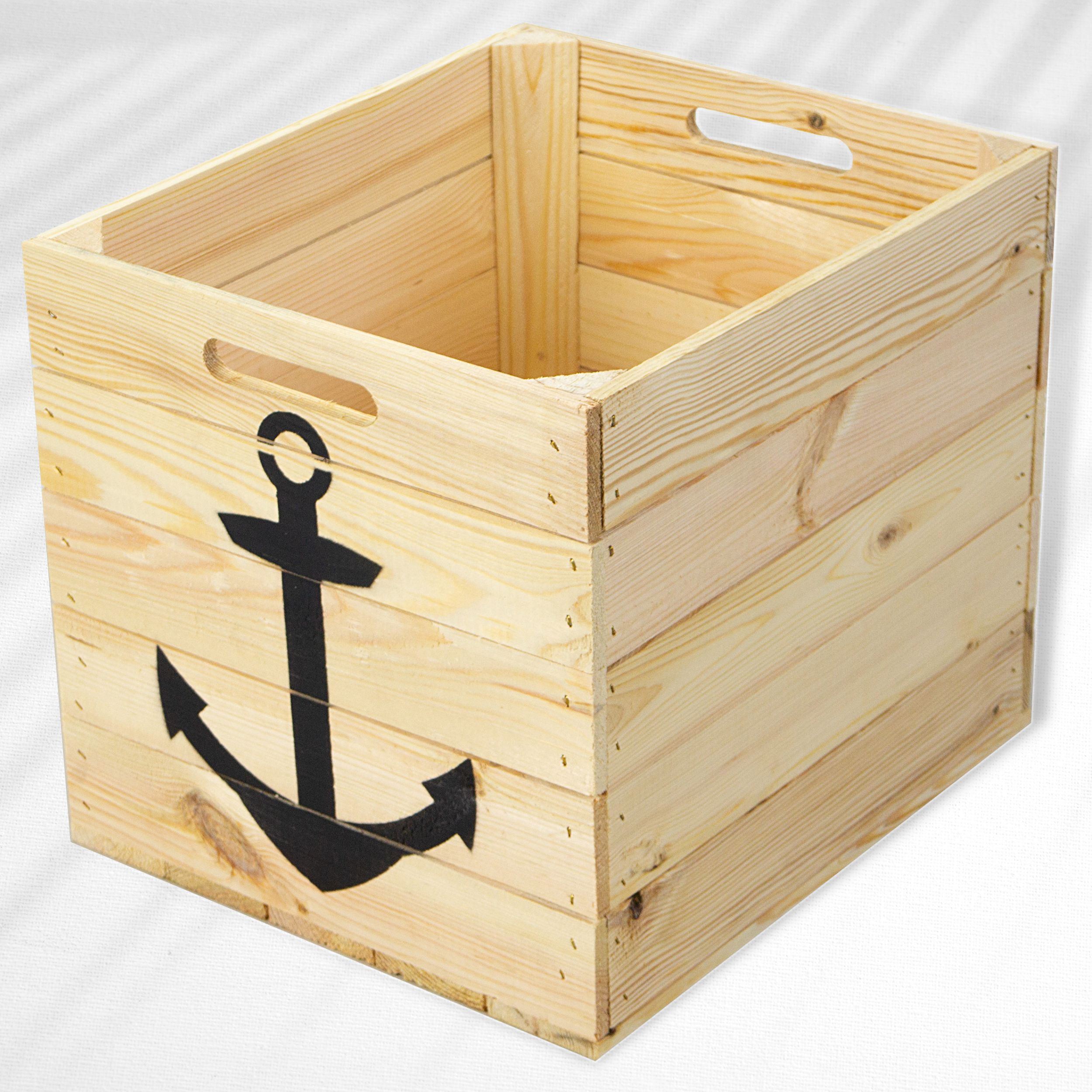 Aufbewahrungskiste Natur mit schwarzem Anker Aufbewahrungskiste Natur mit schwarzem Anker