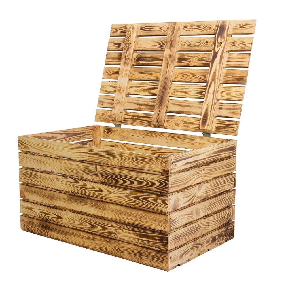 Neue Holztruhe geflammt *groß* 80x50x39cm Neue Holztruhe geflammt *groß* 80x50x39cm
