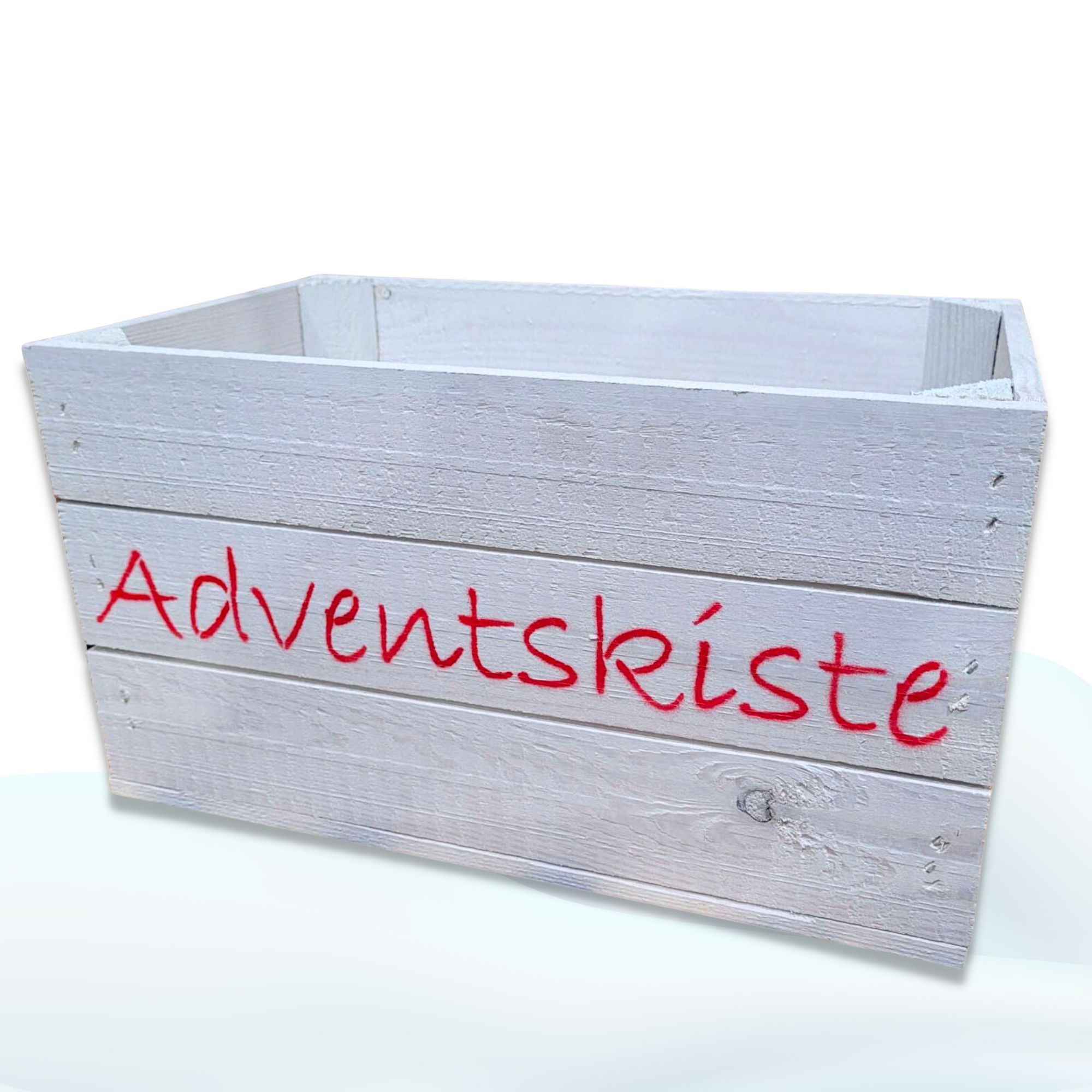 Adventskiste "Hilde" weiß ohne mit roter Schrift Adventskiste "Hilde" weiß ohne mit roter Schrift