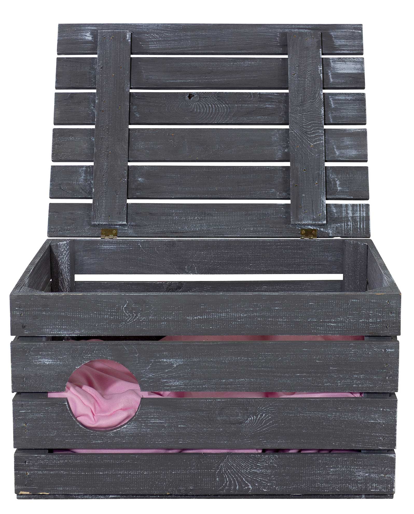 Große Katzenhöhle Shabby Schwarz Holz ohne Kissen 60x45x35cm