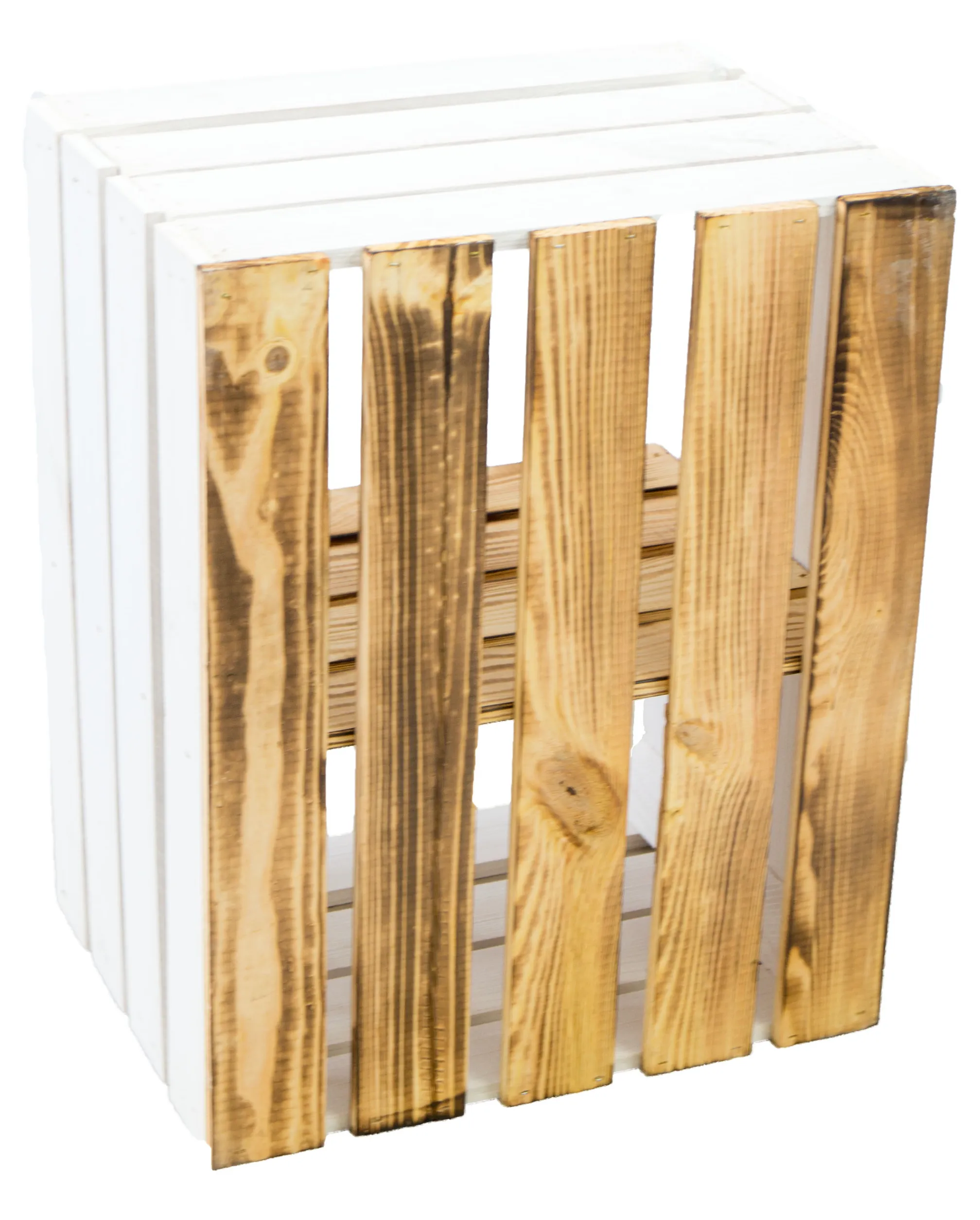 Obstkiste "Johanna" weiß mit geflammten Boden mit Mittelbrett geflammt QUER