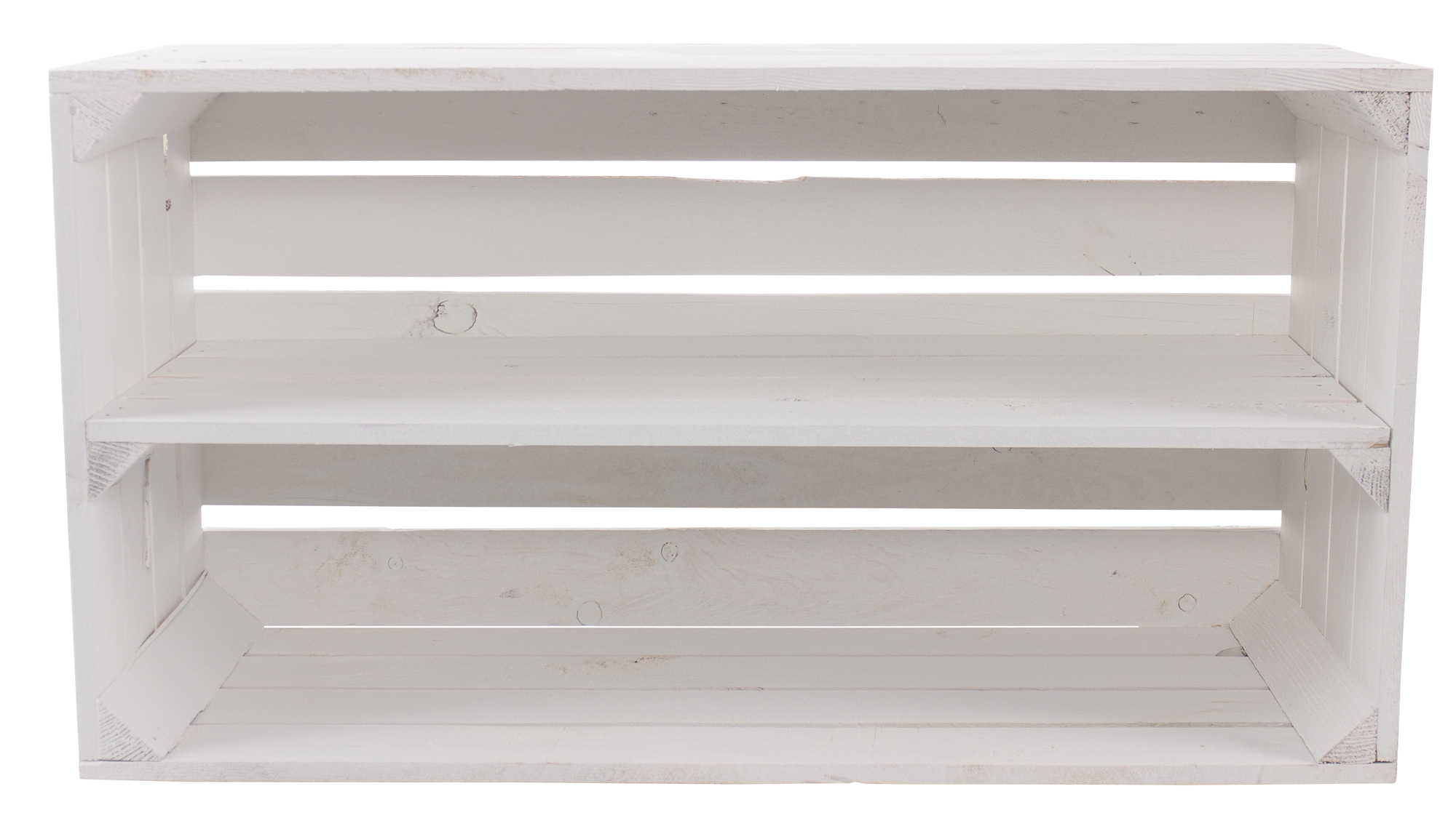 Breite weiße Holzkiste mit Mittelbrett 68x40,5x31cm