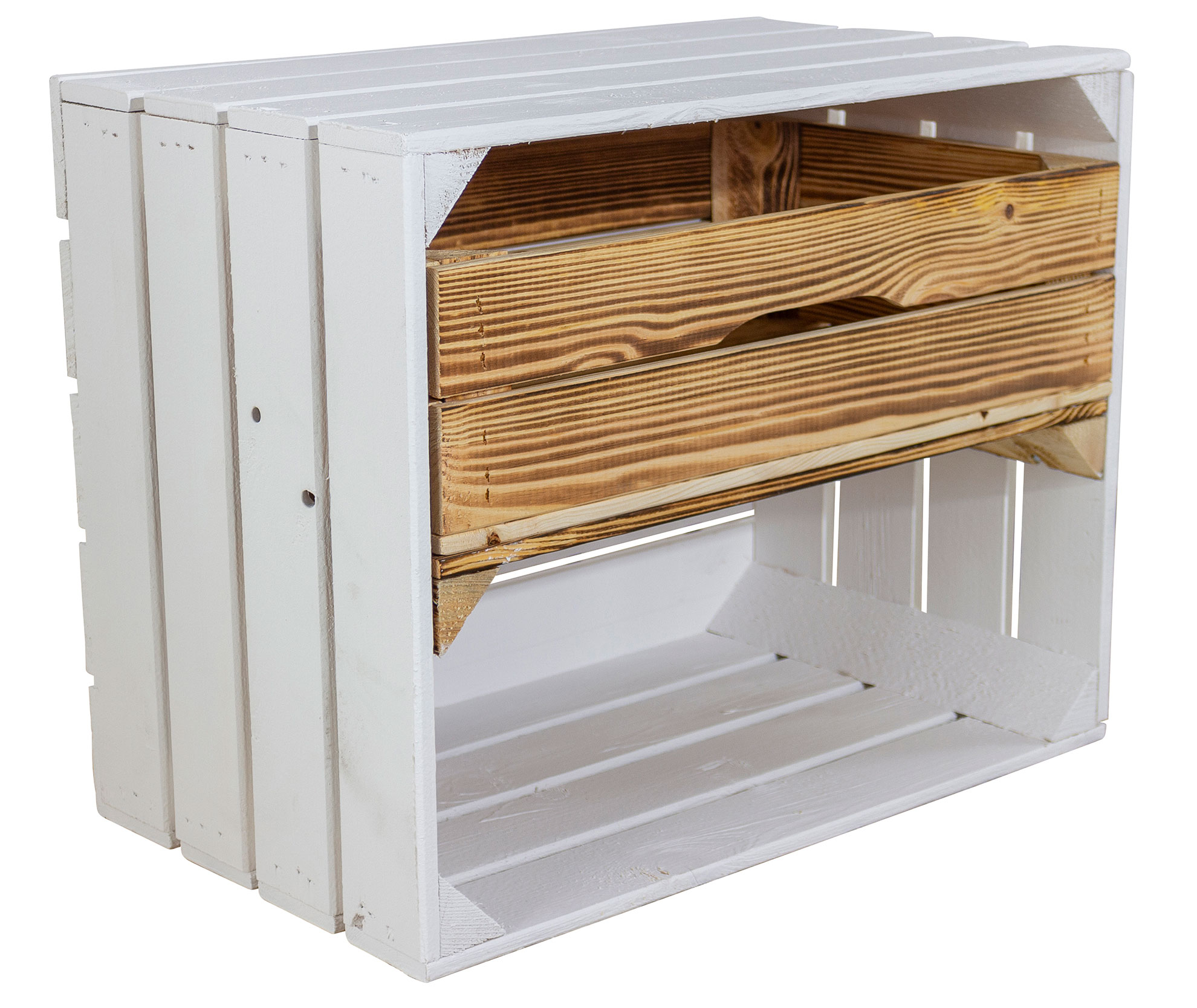 Weiße Kiste mit geflammter Schublade 50x40x30cm