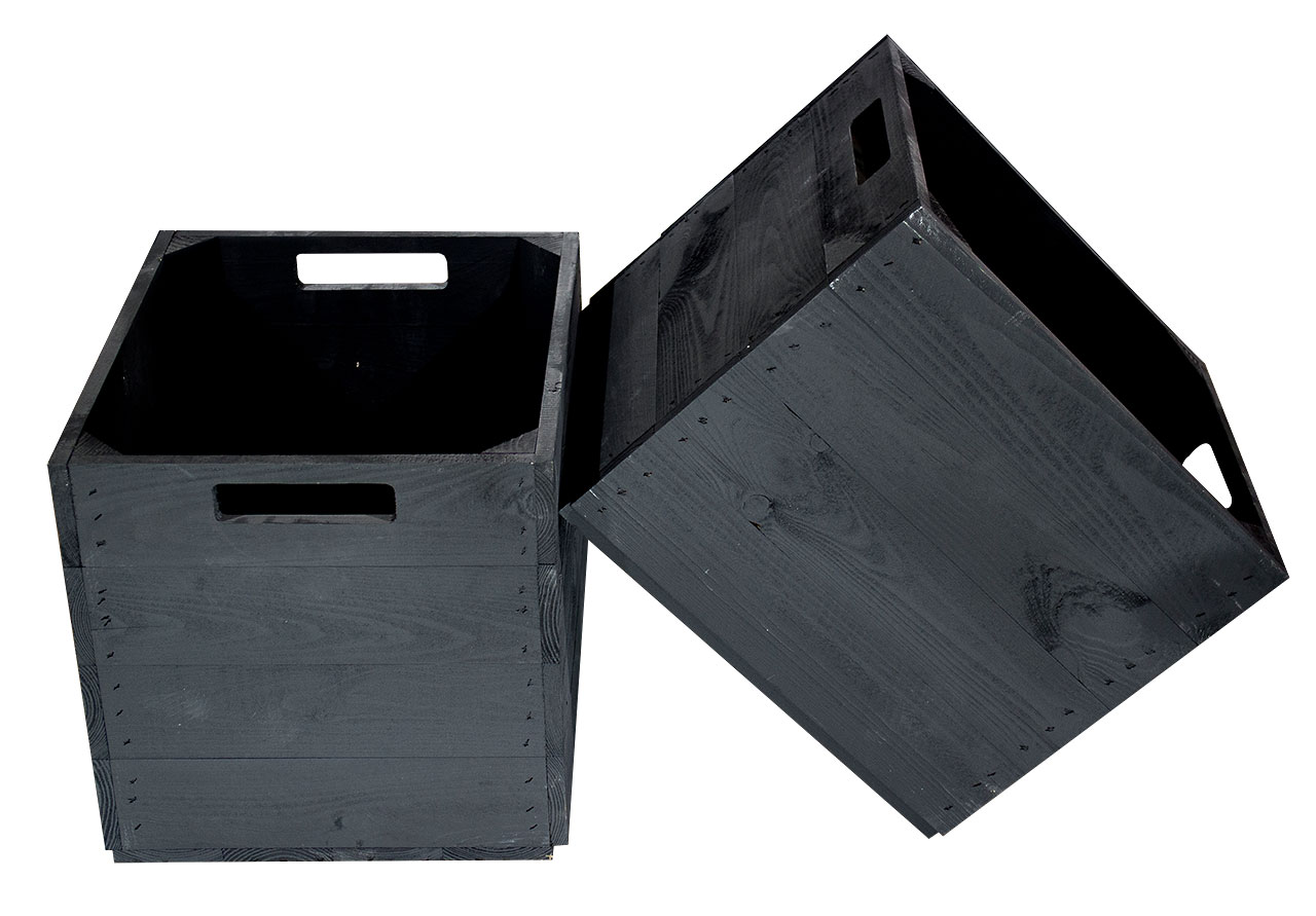 Edle schwarze Holzkiste für Kallax / Expedit Regale 33 x 37,5 x 32,5cm Aufbewahrungskiste schwarz mit weißem Anker 33x37,5x32,5cm