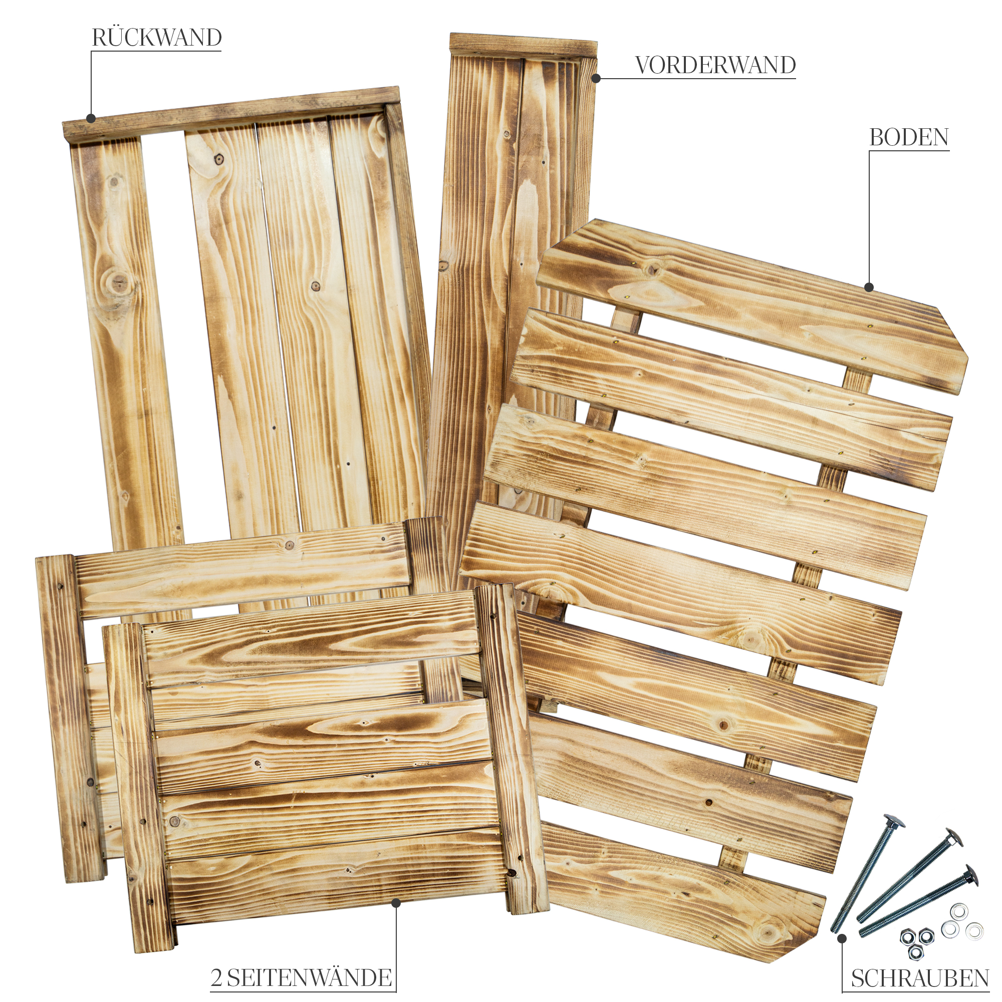 Hundebett Charly – Massivholz in Natur, Braun oder Geflammt 90x57x45cm Gefammt ohne Kissen