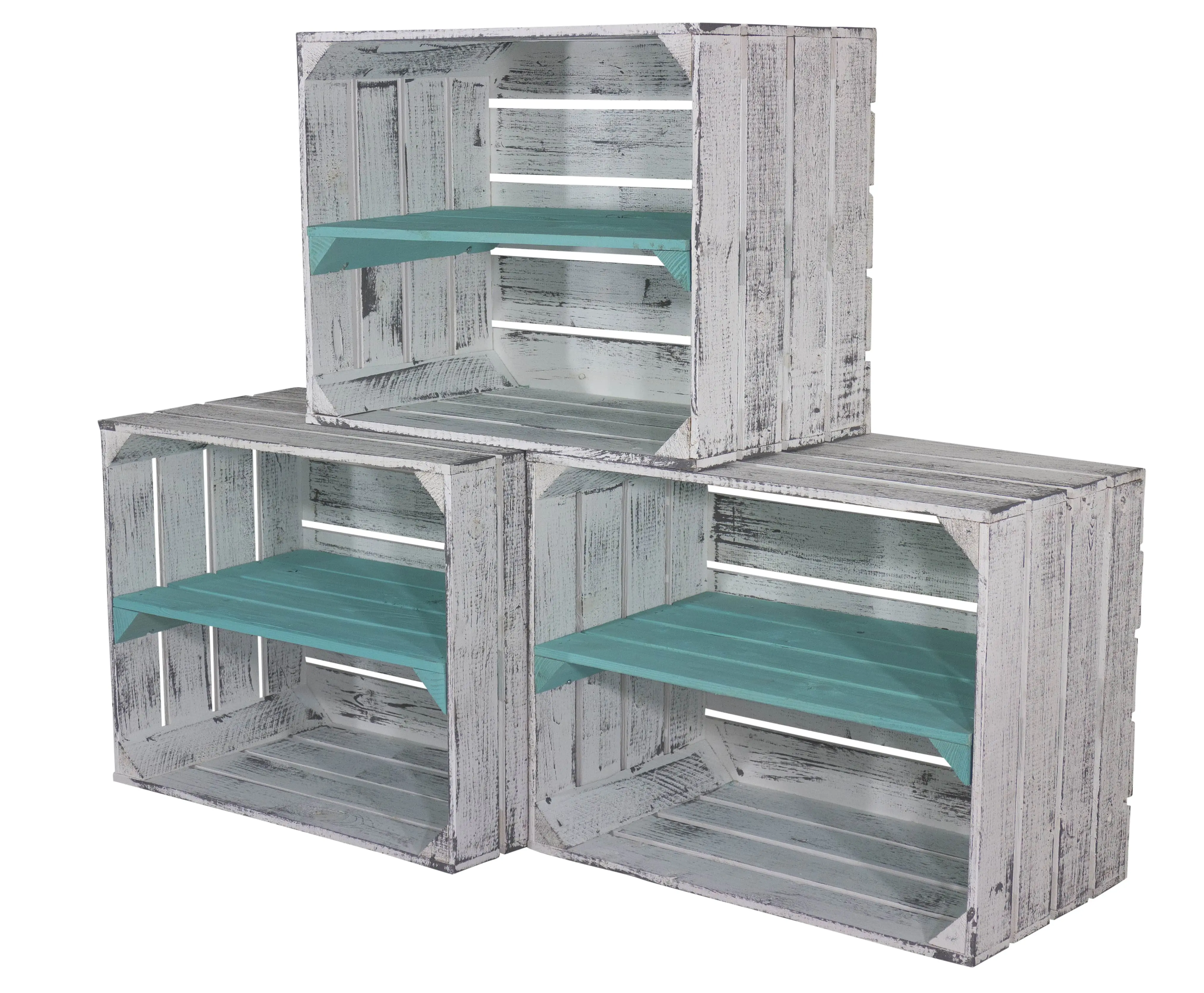 Shabby graue Obstkiste mit türkisem Mittelbrett 50 x 40 x 30cm Shabby graue Obstkiste mit türkisem Mittelbrett 50 x 40 x 30cm