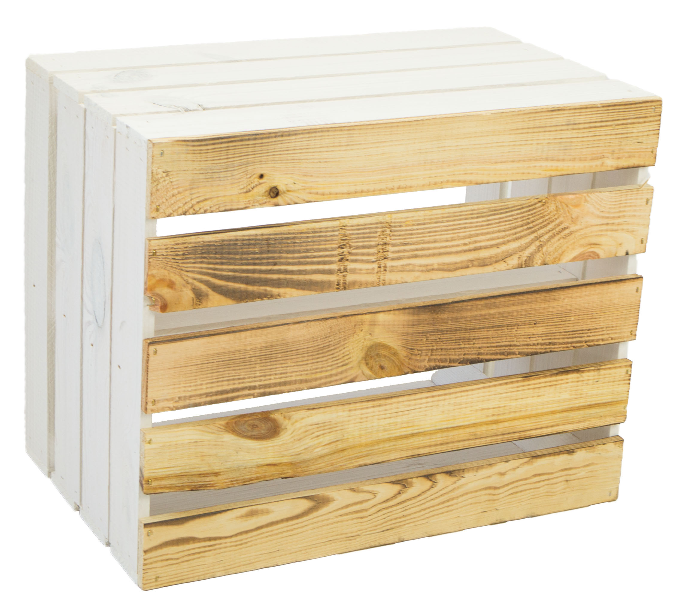 Obstkiste "Johanna" weiß mit geflammten Boden mit Mittelbrett weiß QUER